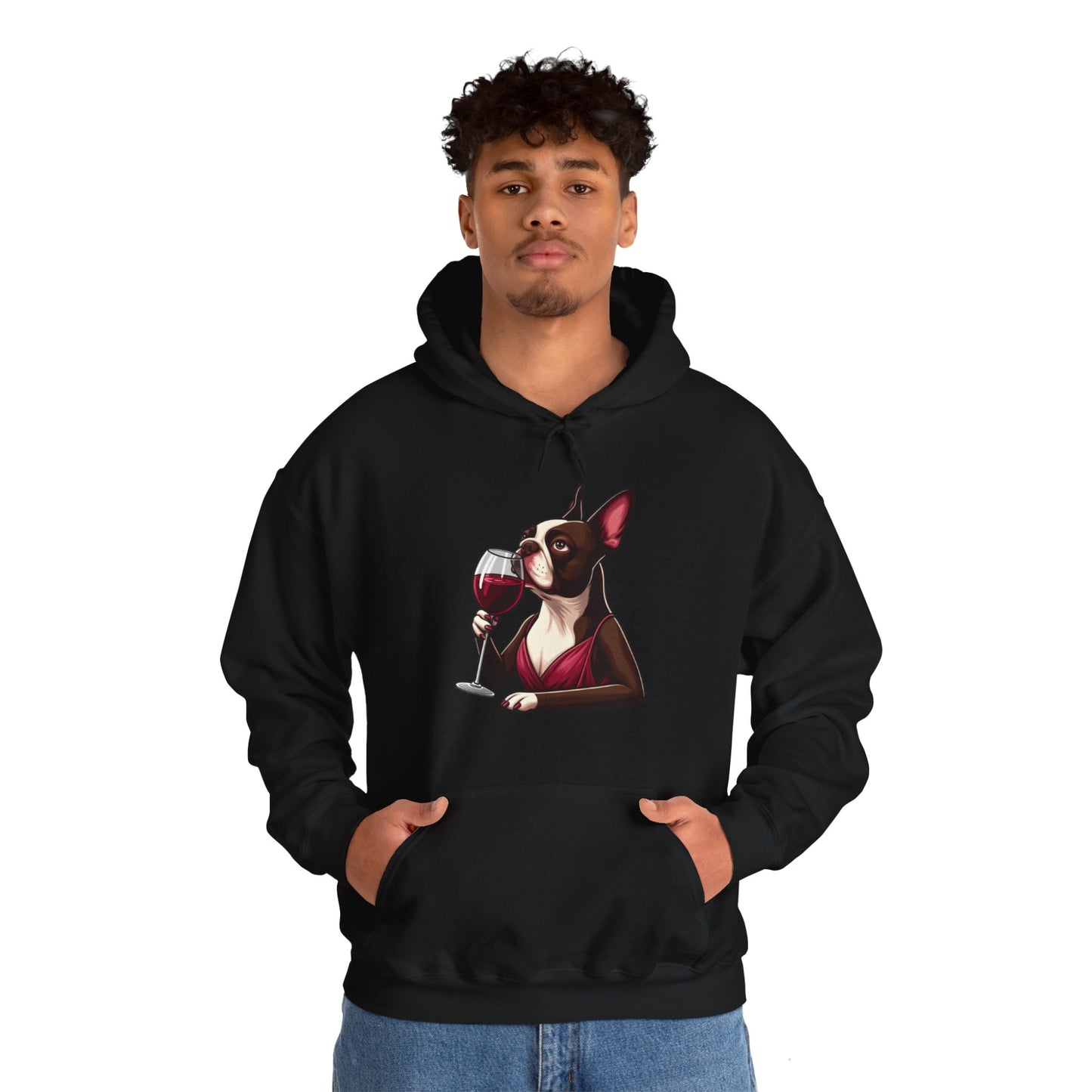 Sophisticated Boston Terrier & Her Wine Hooded Sweatshirt
