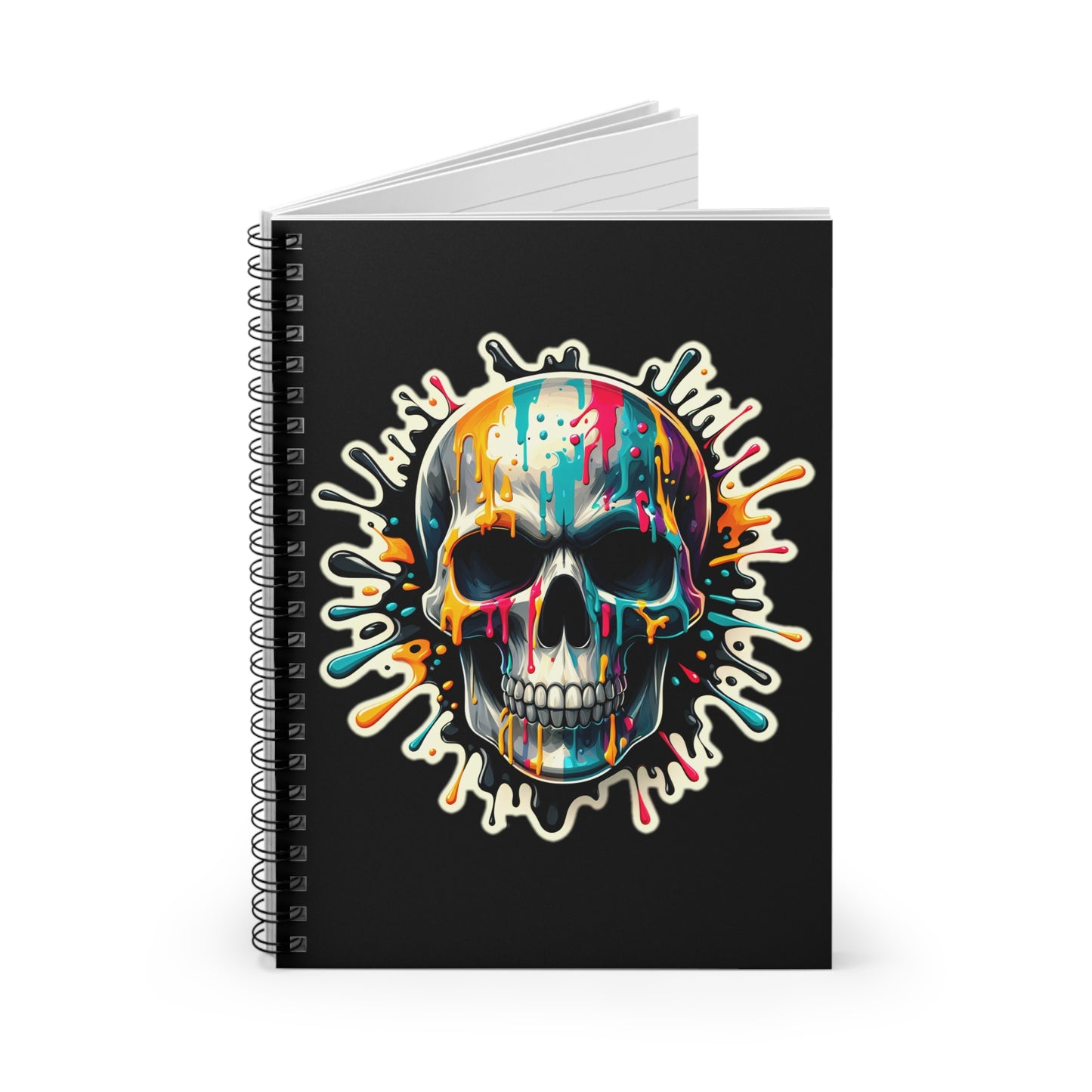 Colorful Skull Paint Splatter Spiral Notebook - Ruled Line