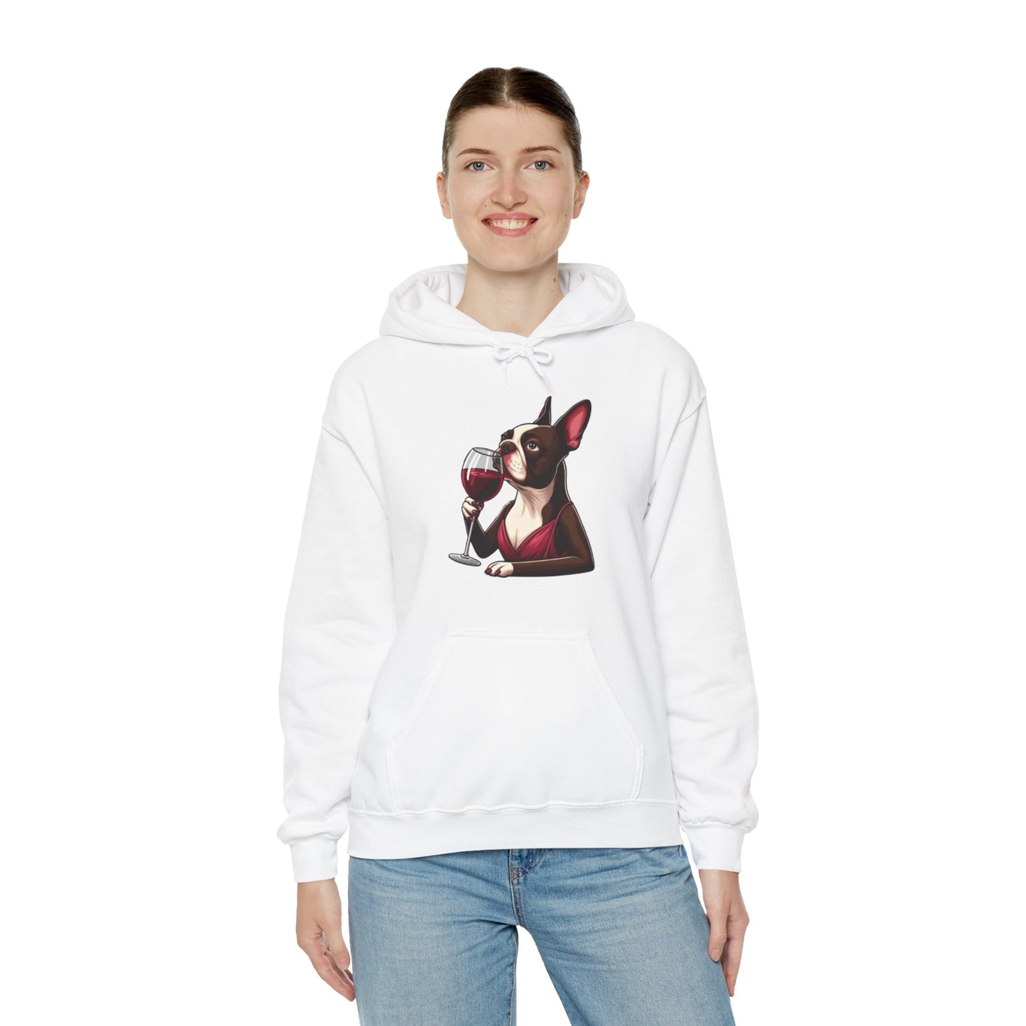 Sophisticated Boston Terrier & Her Wine Hooded Sweatshirt