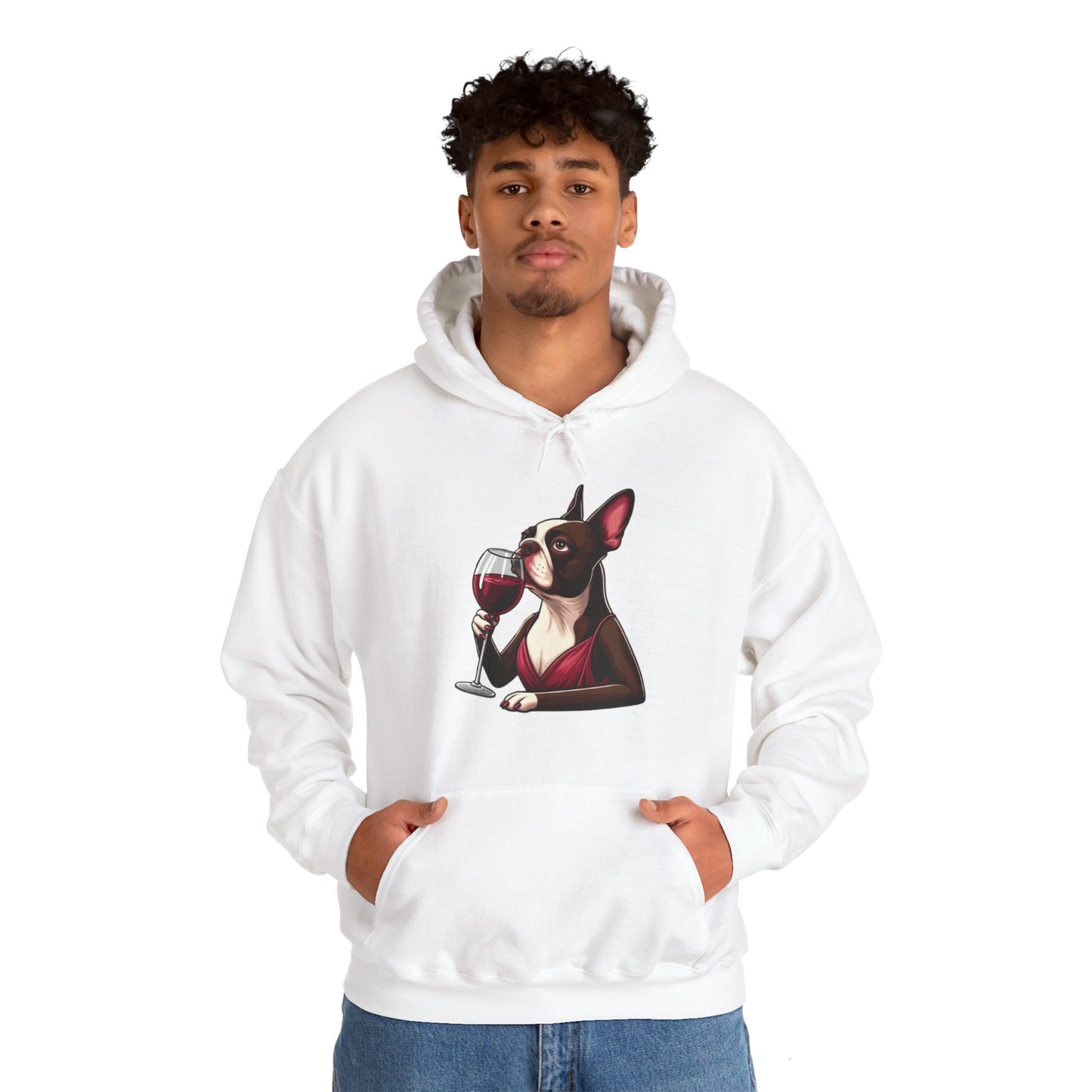 Sophisticated Boston Terrier & Her Wine Hooded Sweatshirt