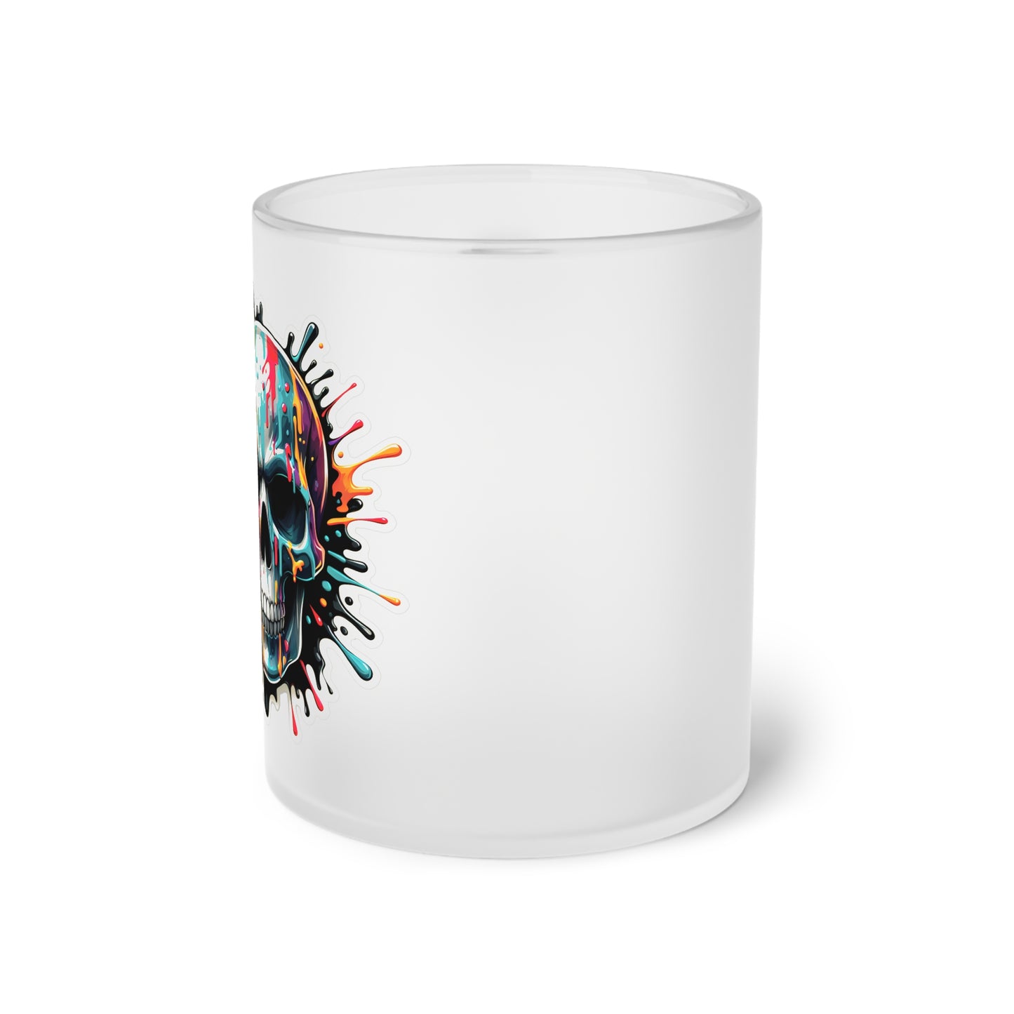 Colorful Skull Paint Splatter Frosted Glass Mug 11oz