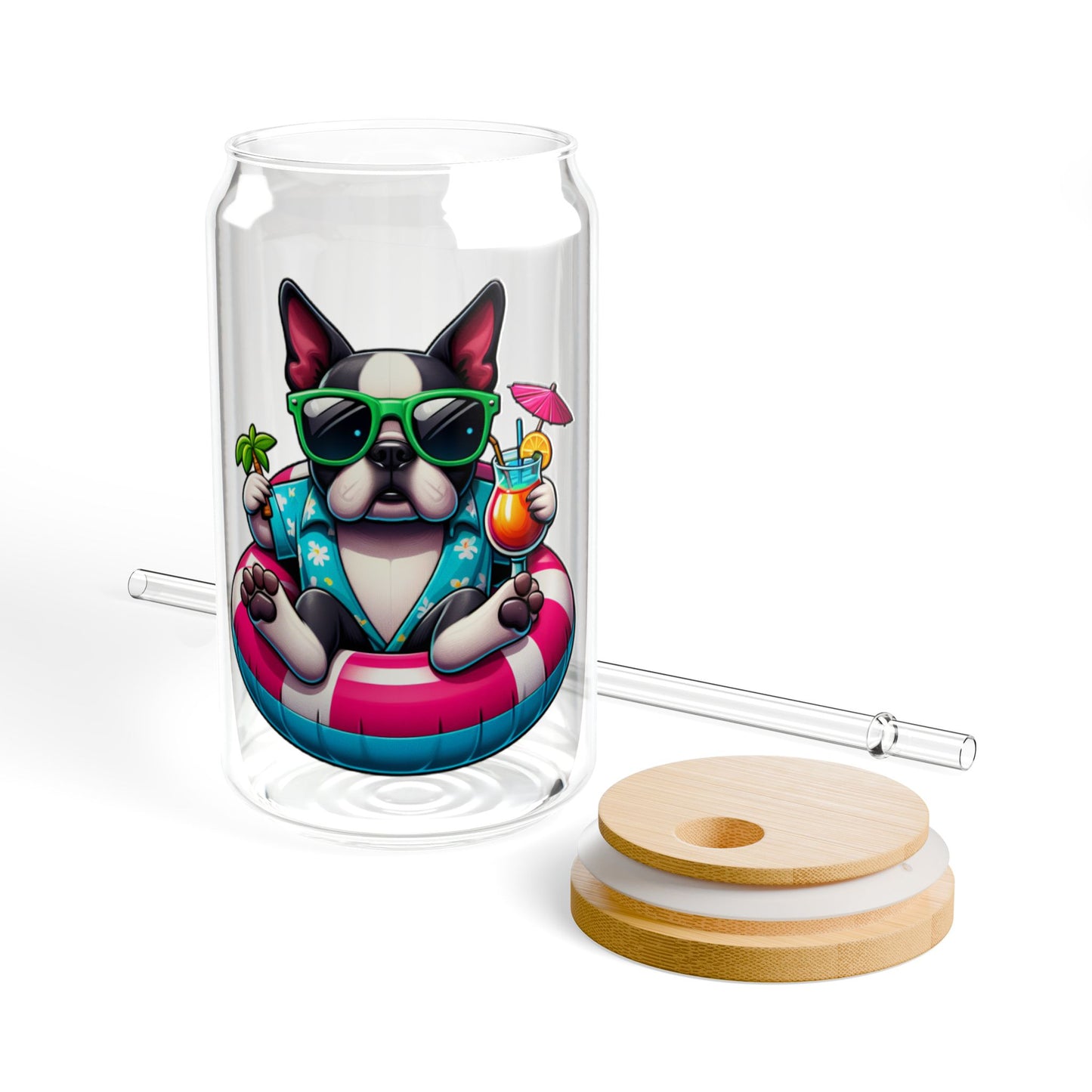 Boston Terrier Vacation Vibes Sipper Glass 16oz