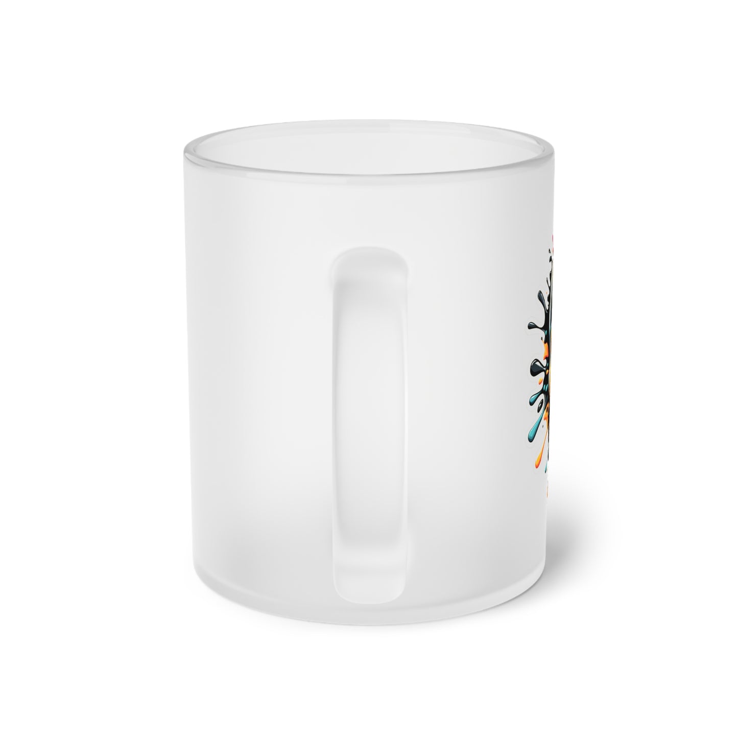 Colorful Skull Paint Splatter Frosted Glass Mug 11oz