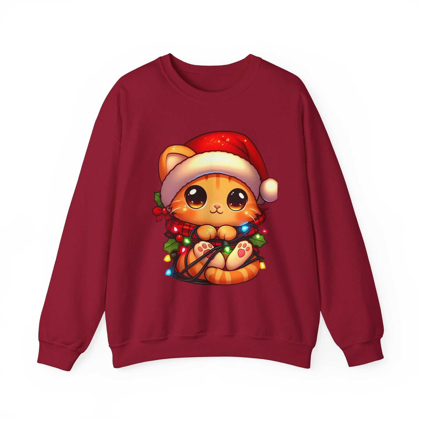 Cute Orange Kitty w/ Christmas Lights Sweatshirt
