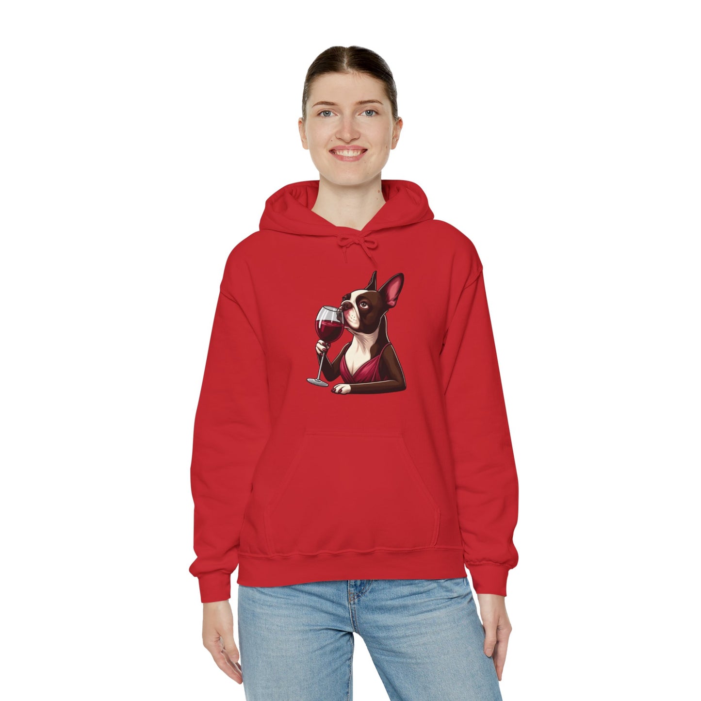 Sophisticated Boston Terrier & Her Wine Hooded Sweatshirt