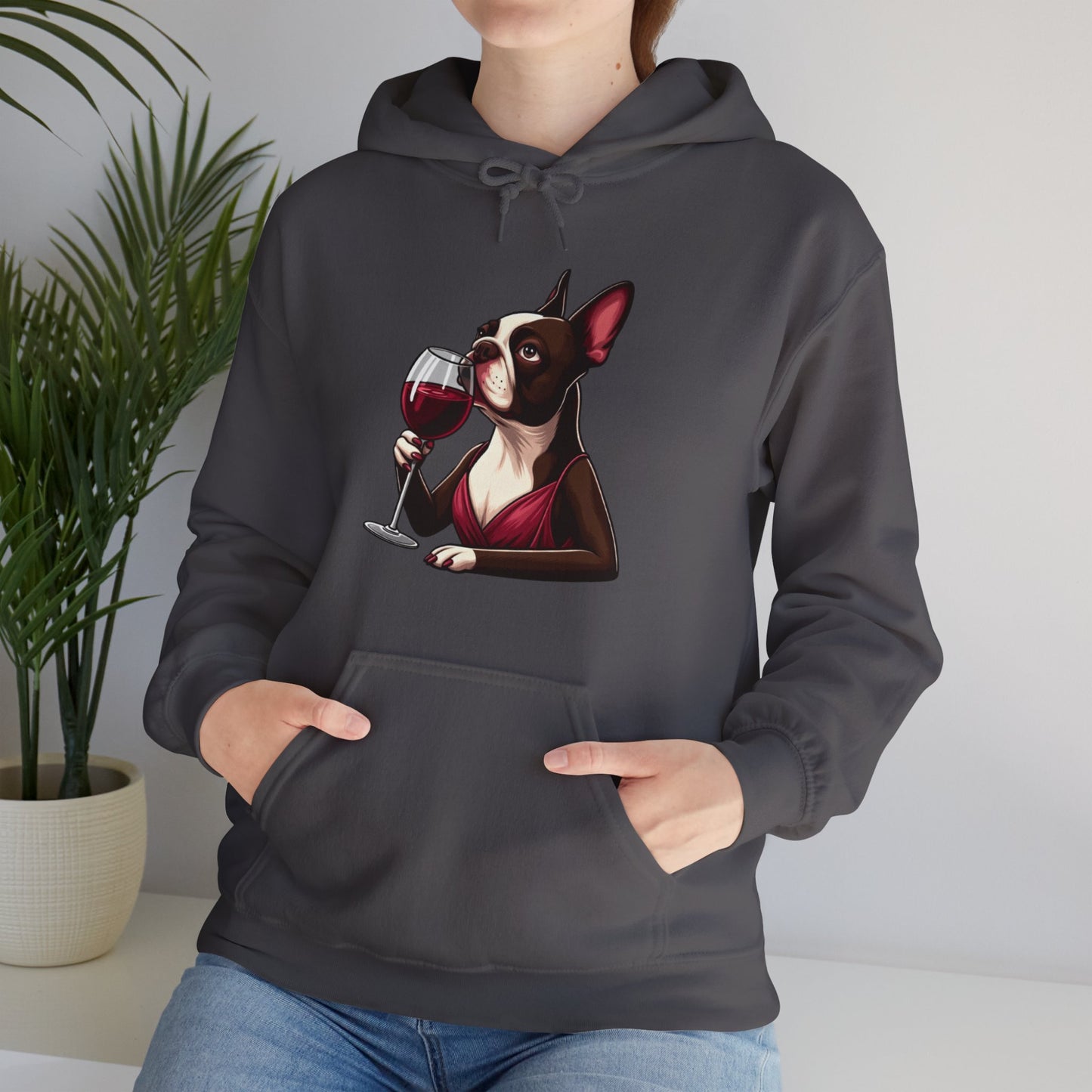 Sophisticated Boston Terrier & Her Wine Hooded Sweatshirt