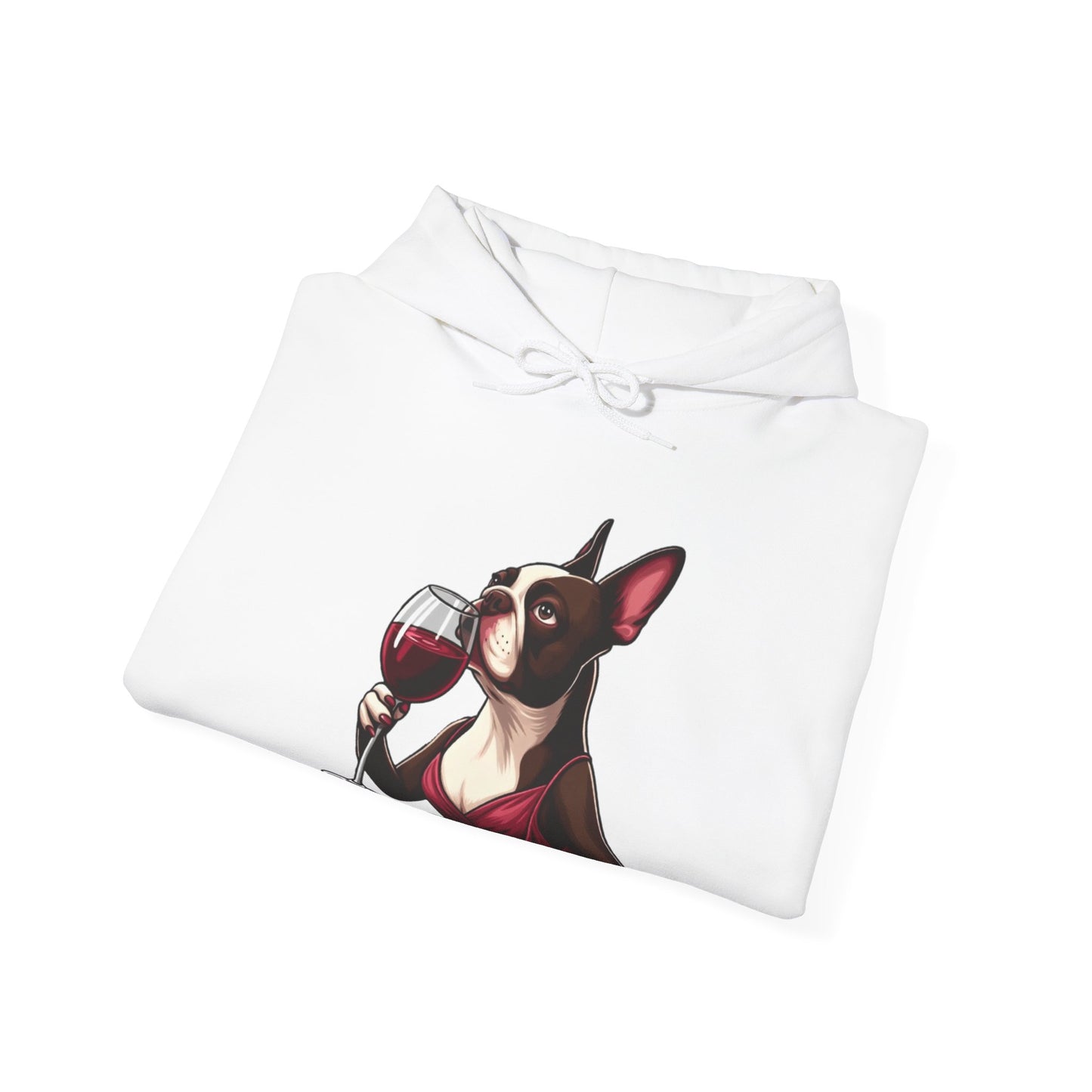Sophisticated Boston Terrier & Her Wine Hooded Sweatshirt