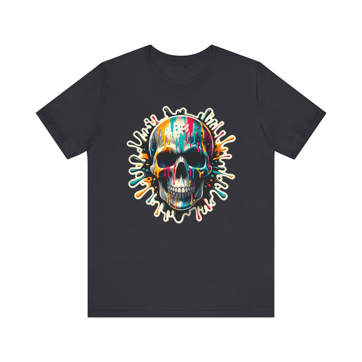 Colorful Skull Paint Splatter Short Sleeve Shirt