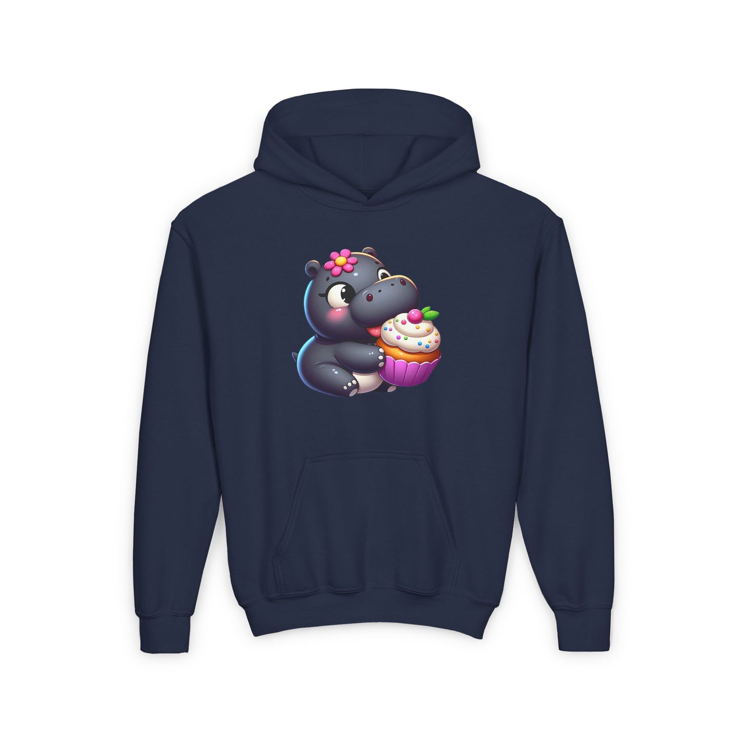 Hungry Hungry Cute Cupcake Hippo Kids Hooded Sweatshirt