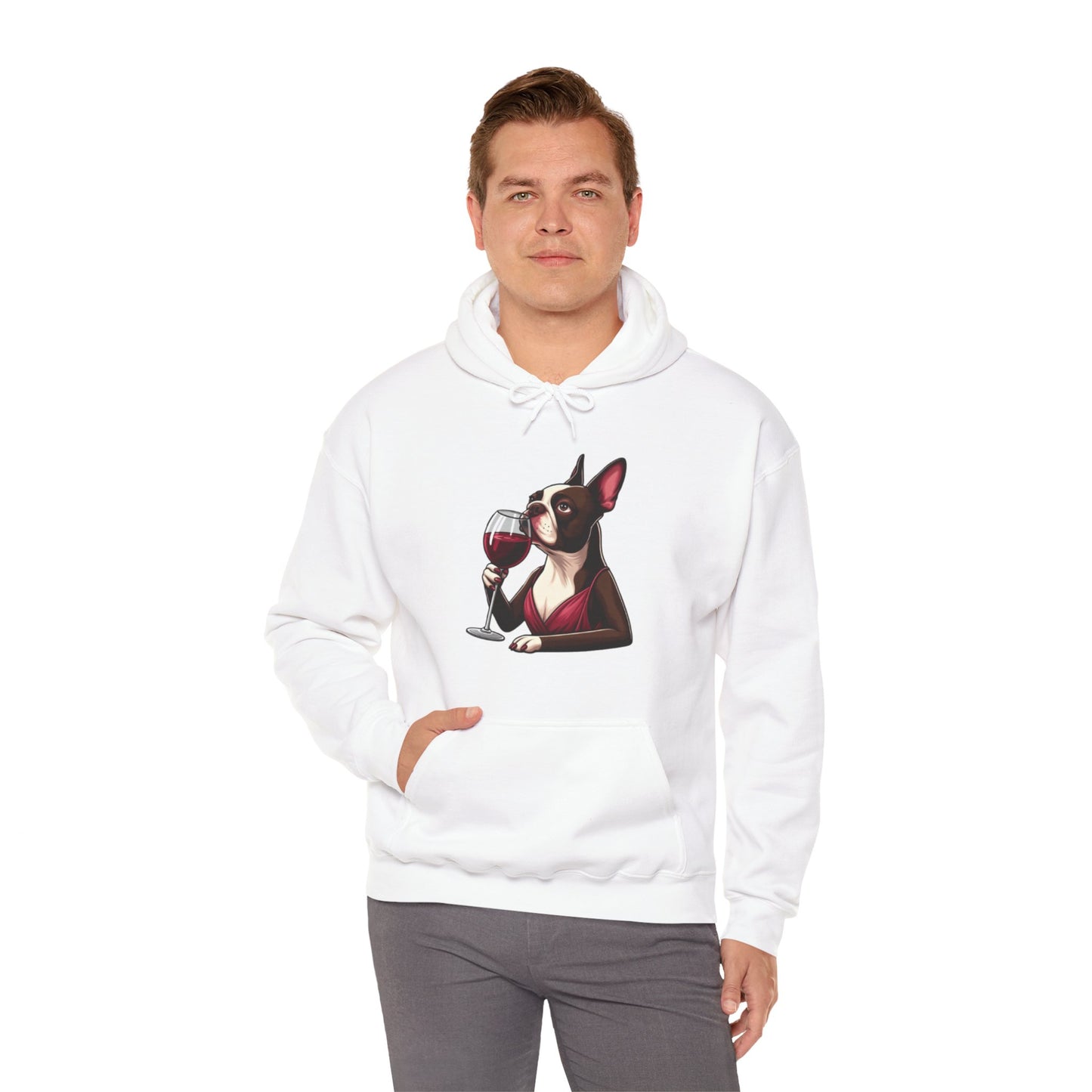 Sophisticated Boston Terrier & Her Wine Hooded Sweatshirt