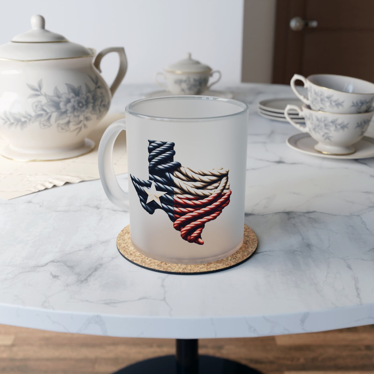 Texas Flag Rope Style Frosted Glass Mug 11oz