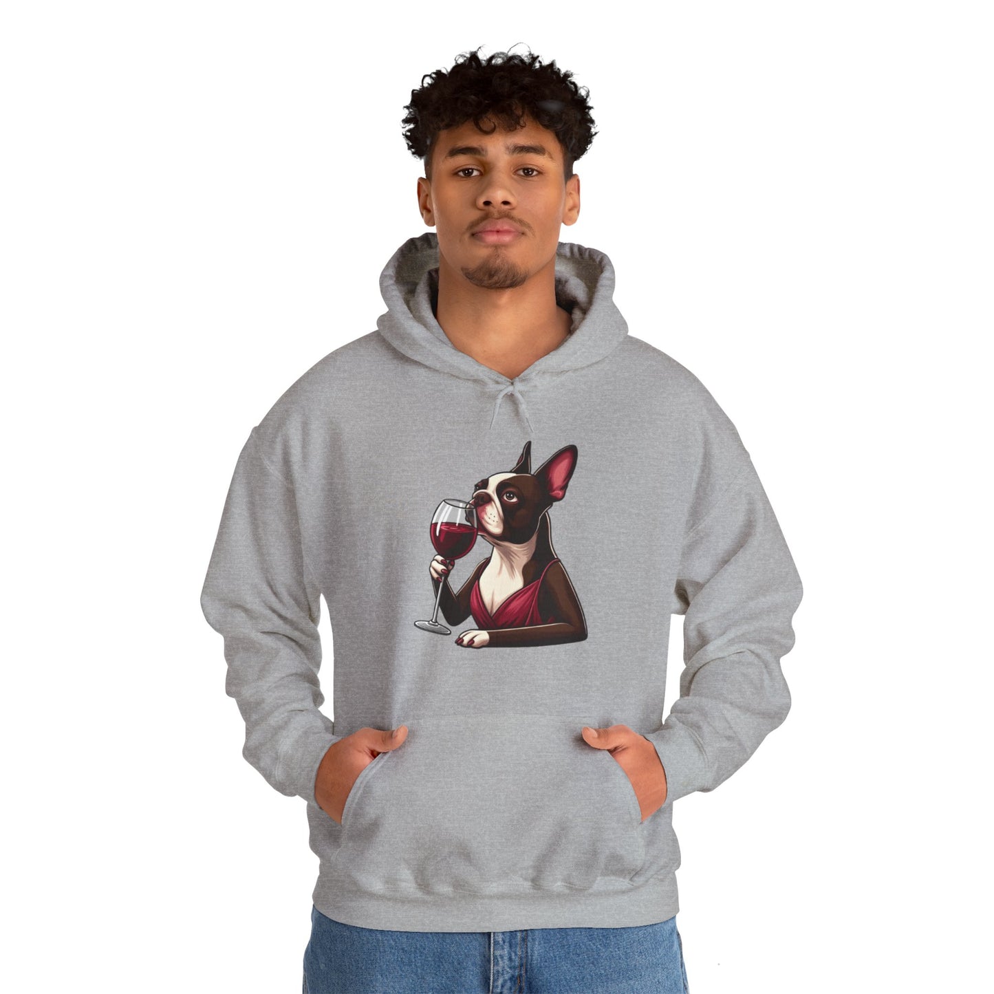Sophisticated Boston Terrier & Her Wine Hooded Sweatshirt