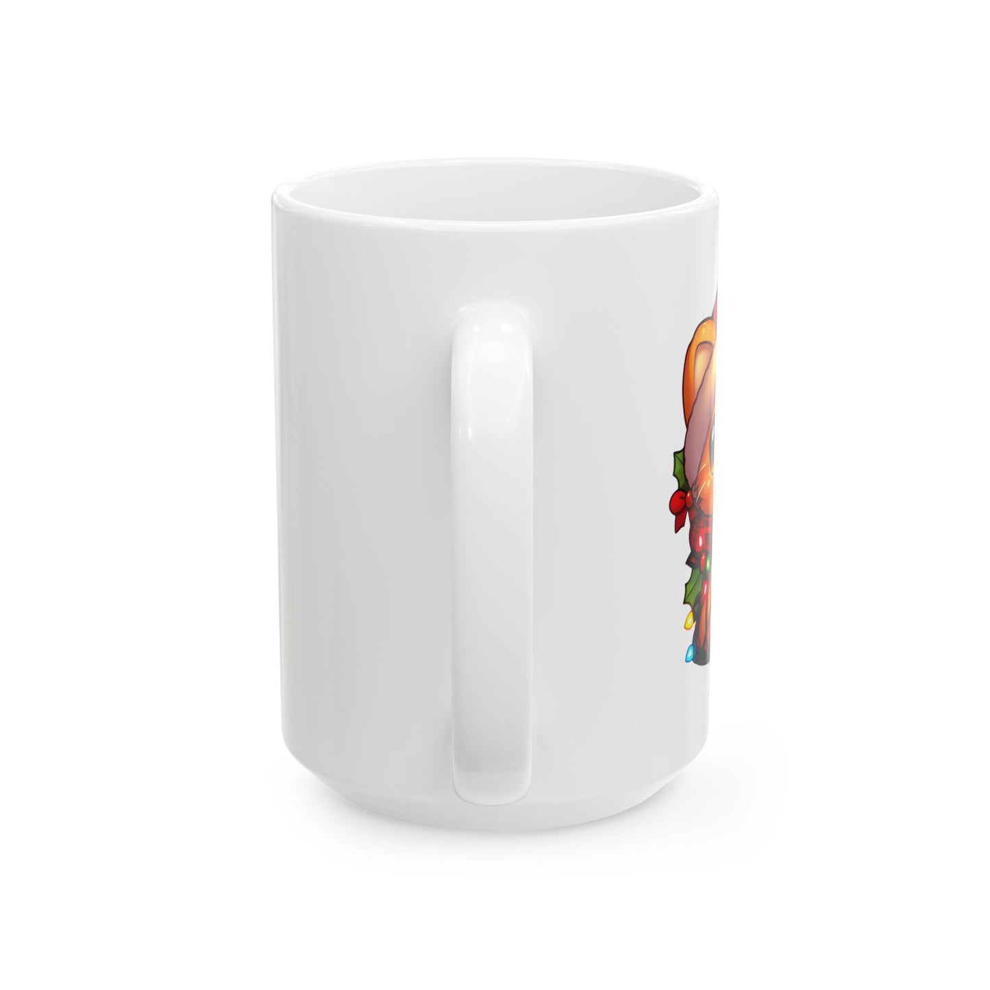 Cute Orange Kitty w/ Christmas Lights Ceramic Mug (11oz & 15oz)