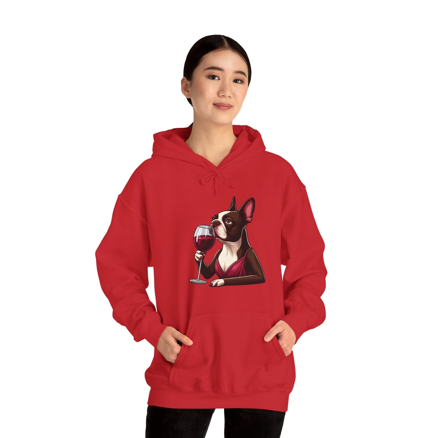 Sophisticated Boston Terrier & Her Wine Hooded Sweatshirt