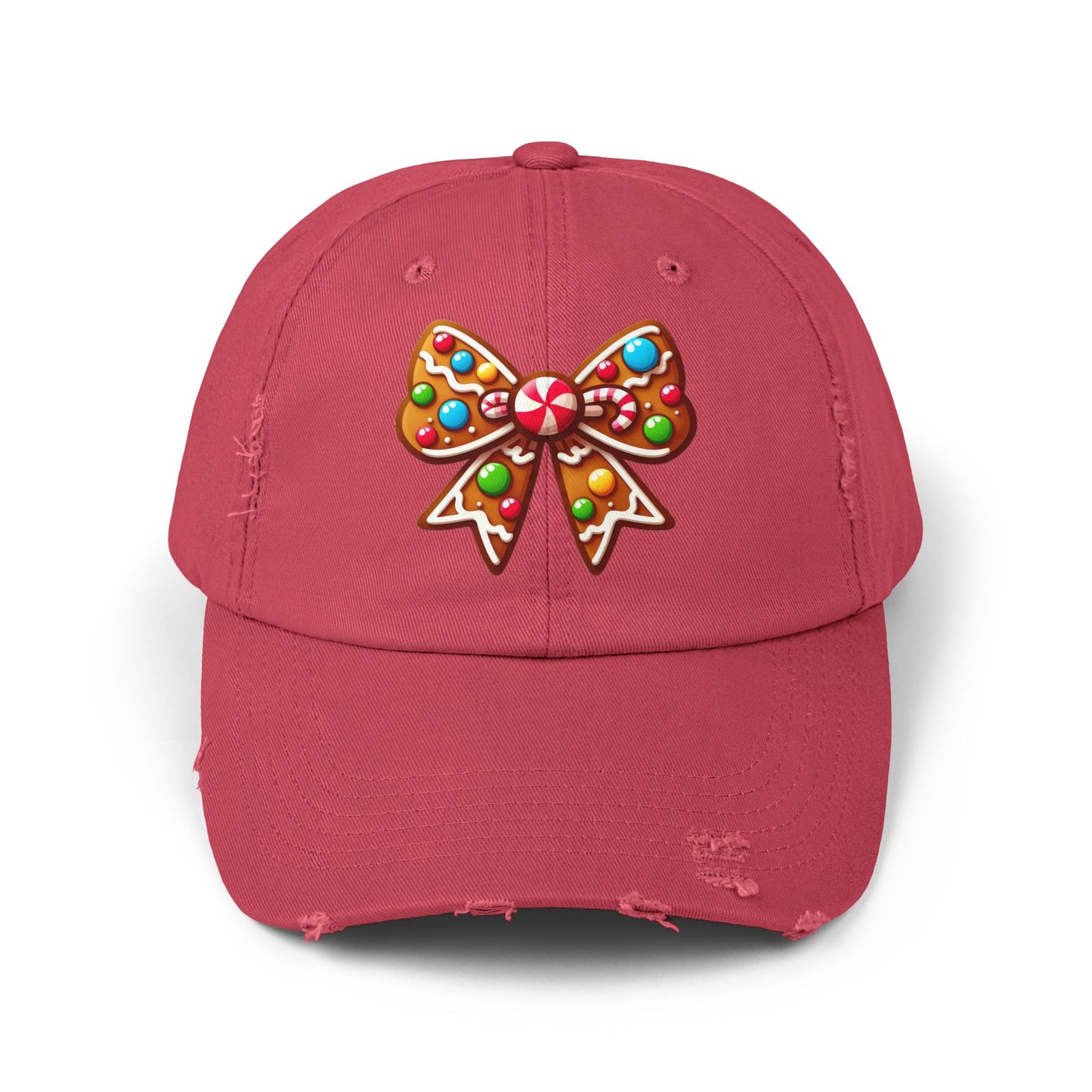 Peppermint Gingerbread Bow Distressed Hat