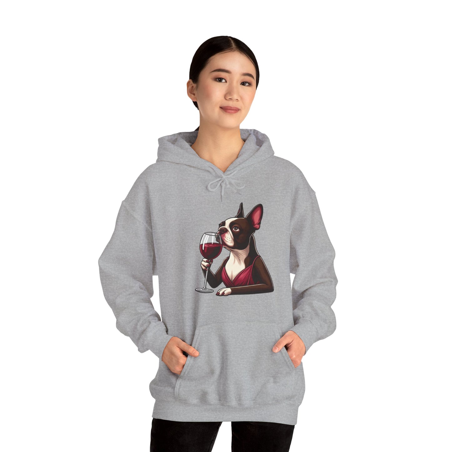 Sophisticated Boston Terrier & Her Wine Hooded Sweatshirt