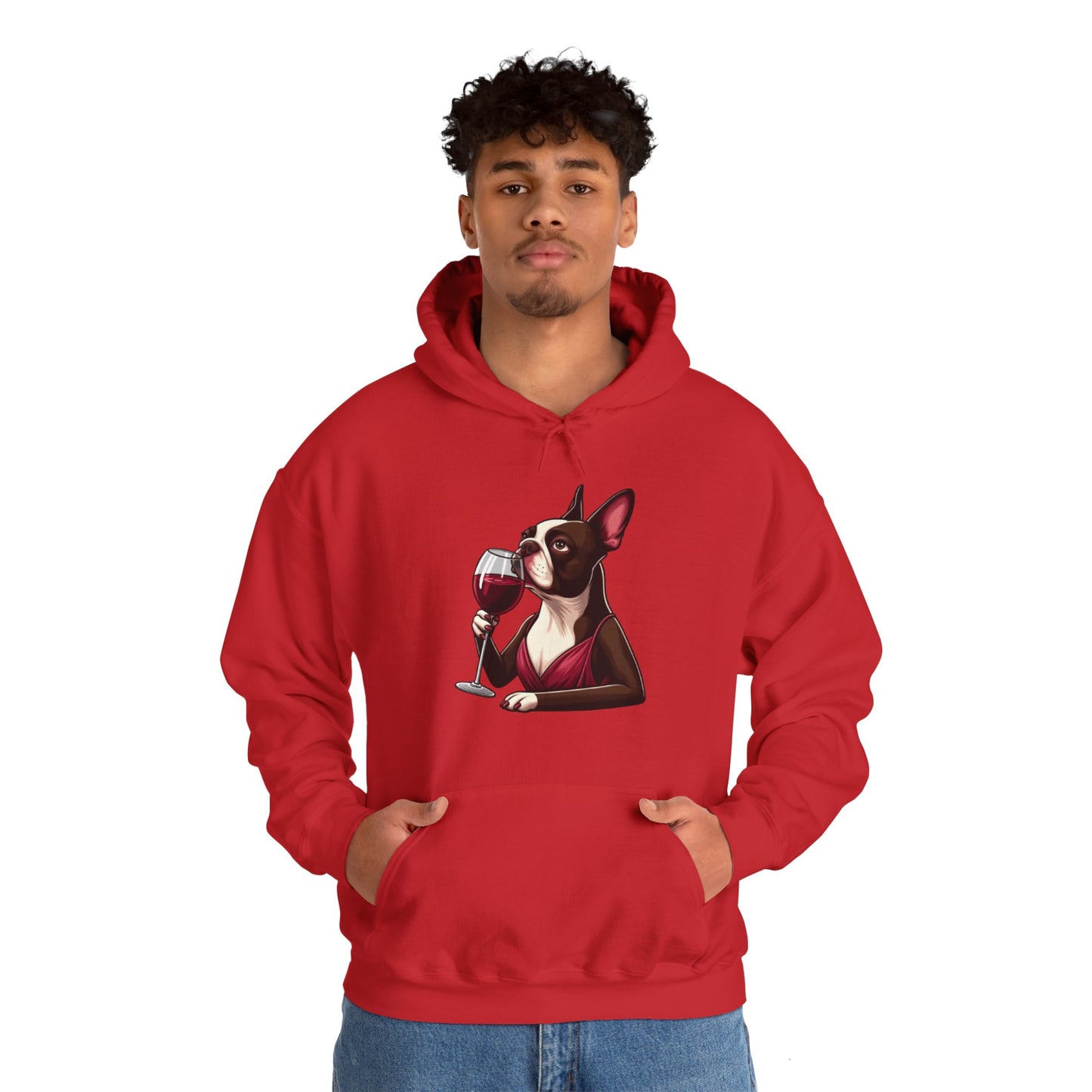 Sophisticated Boston Terrier & Her Wine Hooded Sweatshirt