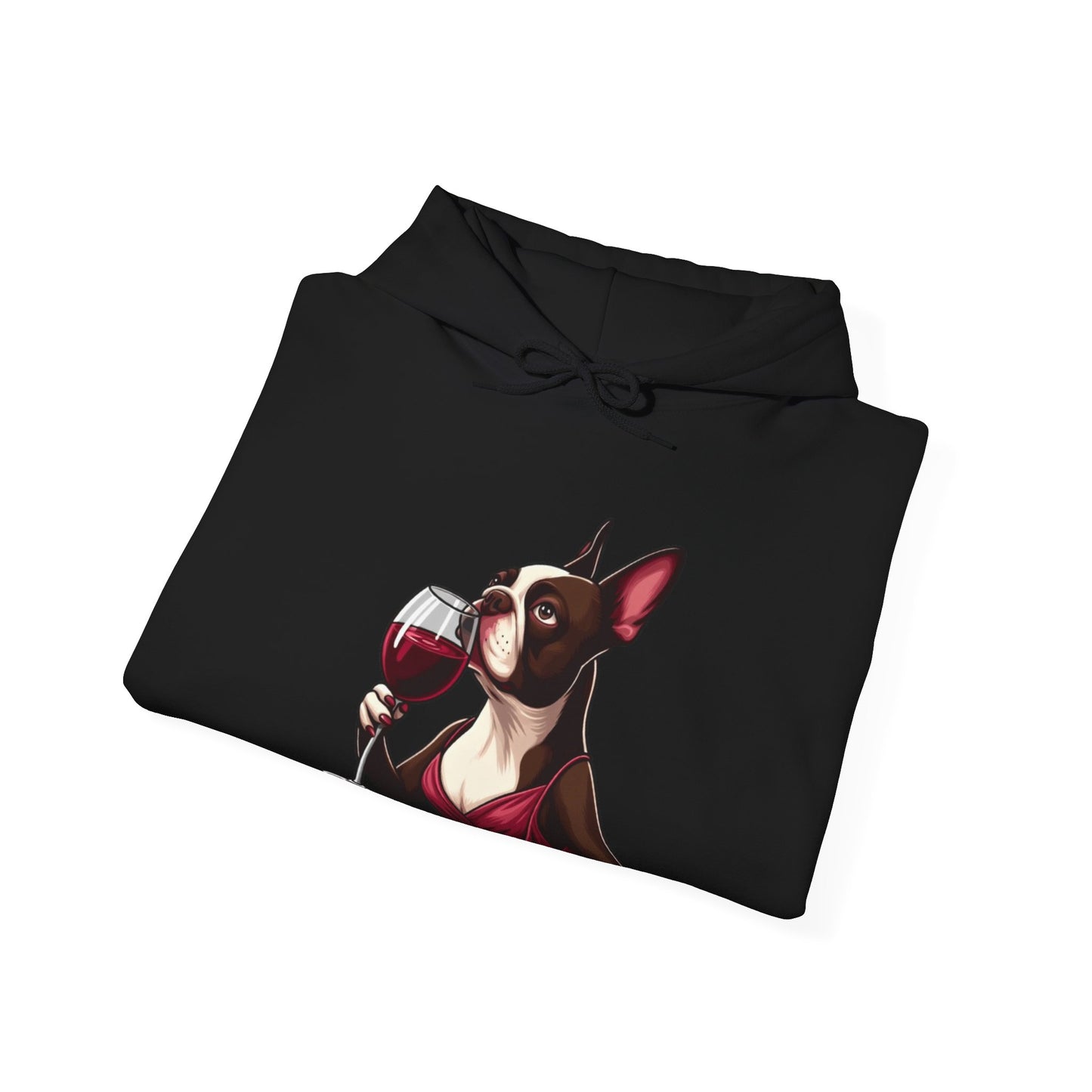 Sophisticated Boston Terrier & Her Wine Hooded Sweatshirt