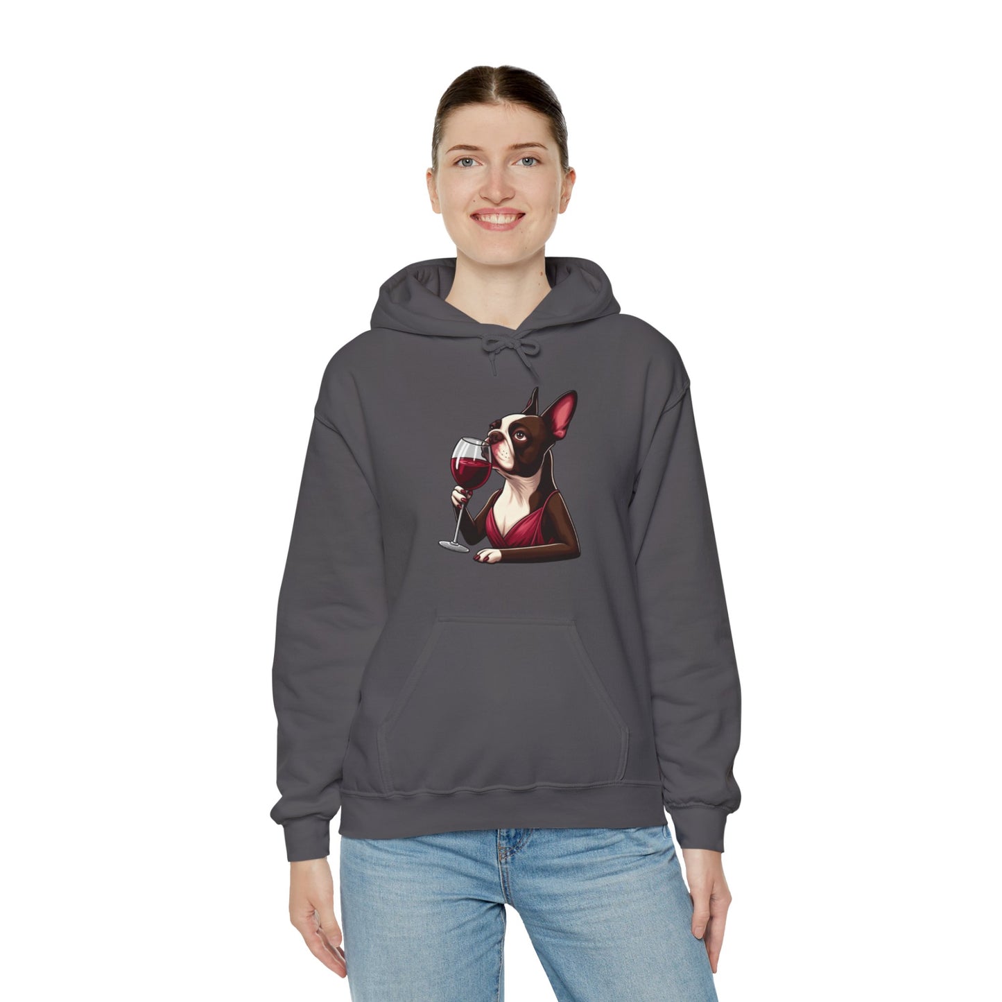 Sophisticated Boston Terrier & Her Wine Hooded Sweatshirt