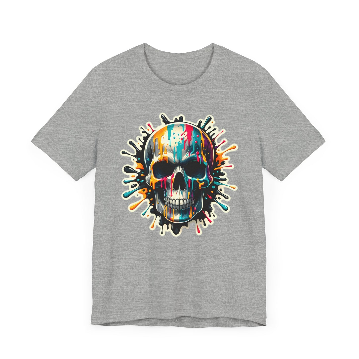 Colorful Skull Paint Splatter Short Sleeve Shirt