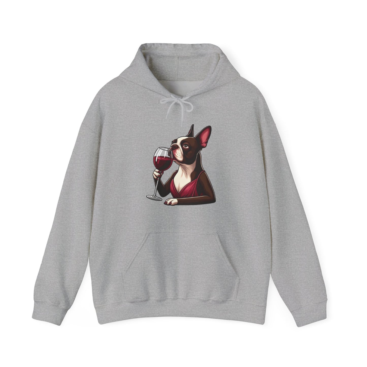 Sophisticated Boston Terrier & Her Wine Hooded Sweatshirt