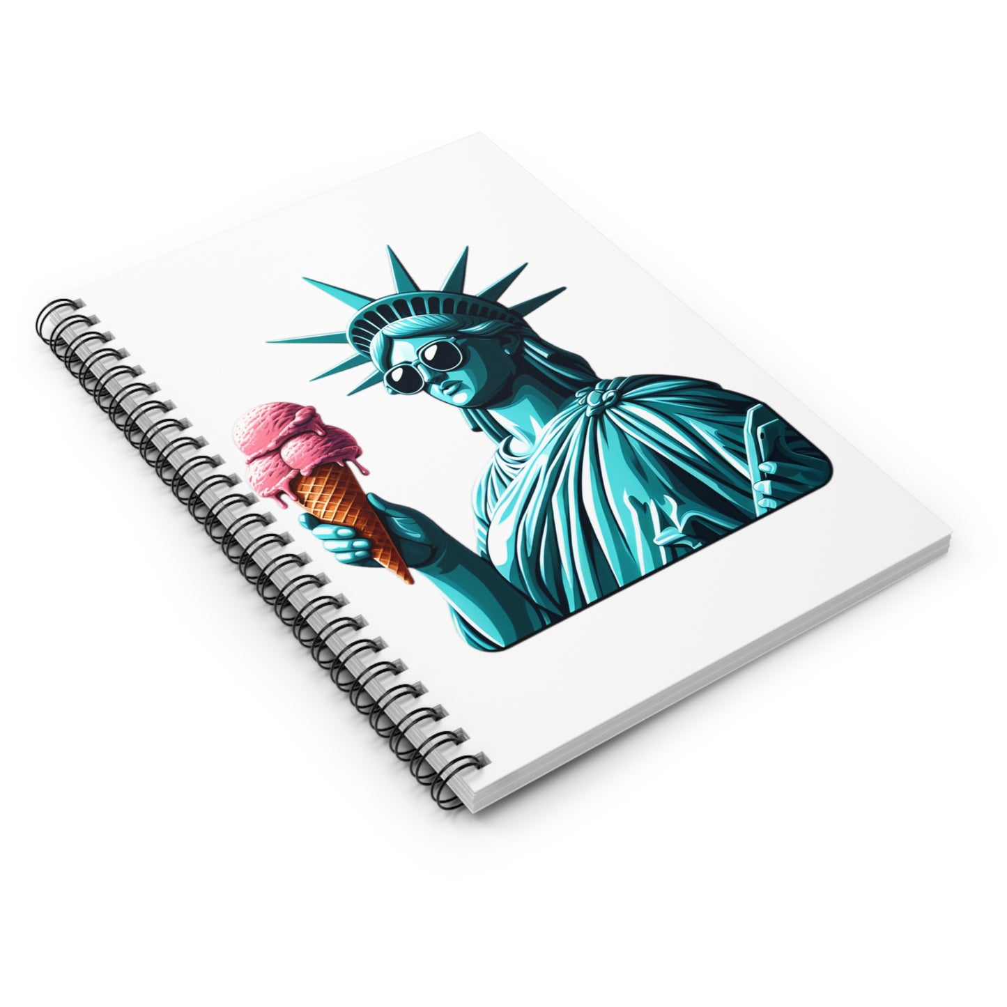 Lady Liberty Chillin w/ Strawberry Ice Cream Spiral Notebook - Ruled Line