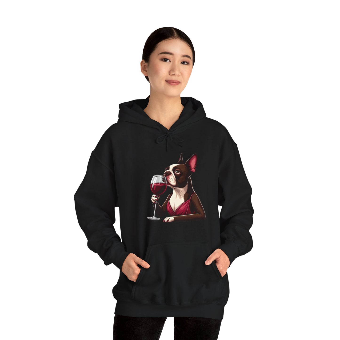 Sophisticated Boston Terrier & Her Wine Hooded Sweatshirt