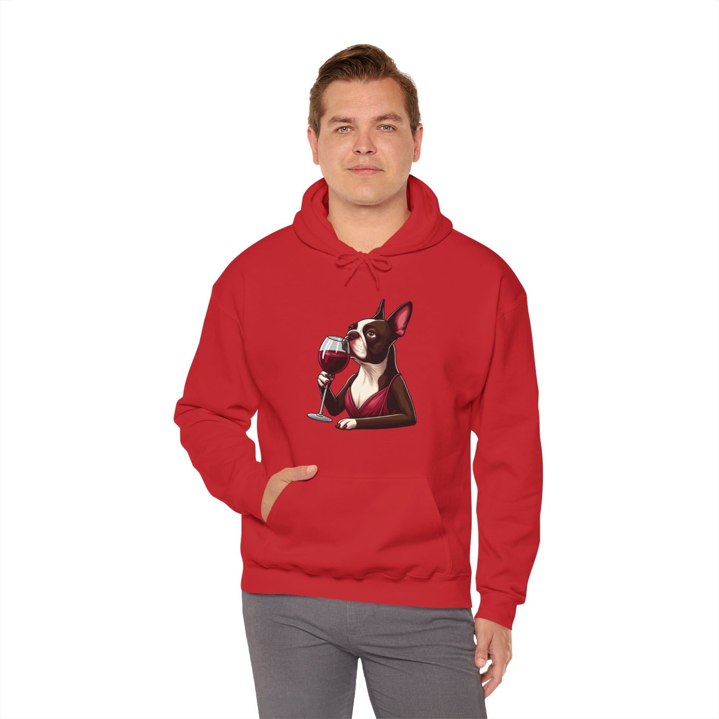 Sophisticated Boston Terrier & Her Wine Hooded Sweatshirt