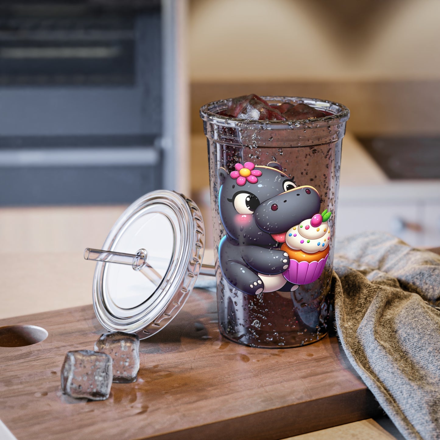 Hungry Hungry Cute Cupcake Hippo Acrylic Tumbler 16oz