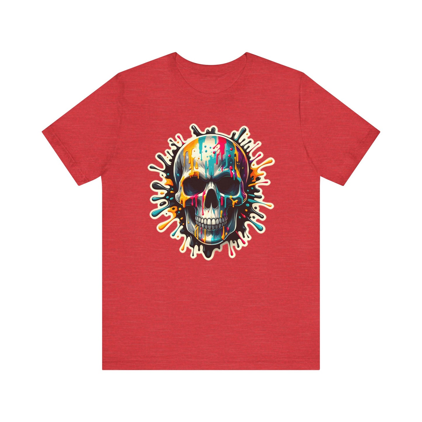 Colorful Skull Paint Splatter Short Sleeve Shirt
