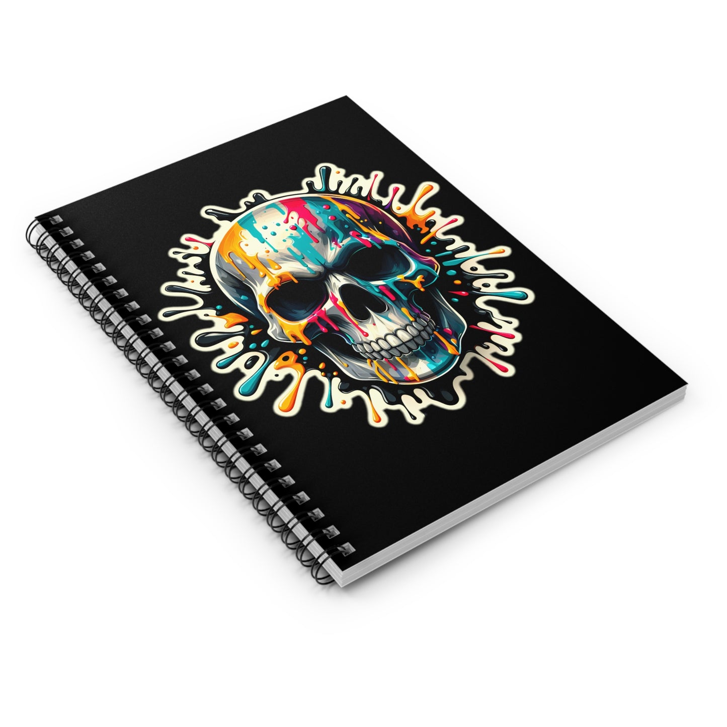 Colorful Skull Paint Splatter Spiral Notebook - Ruled Line