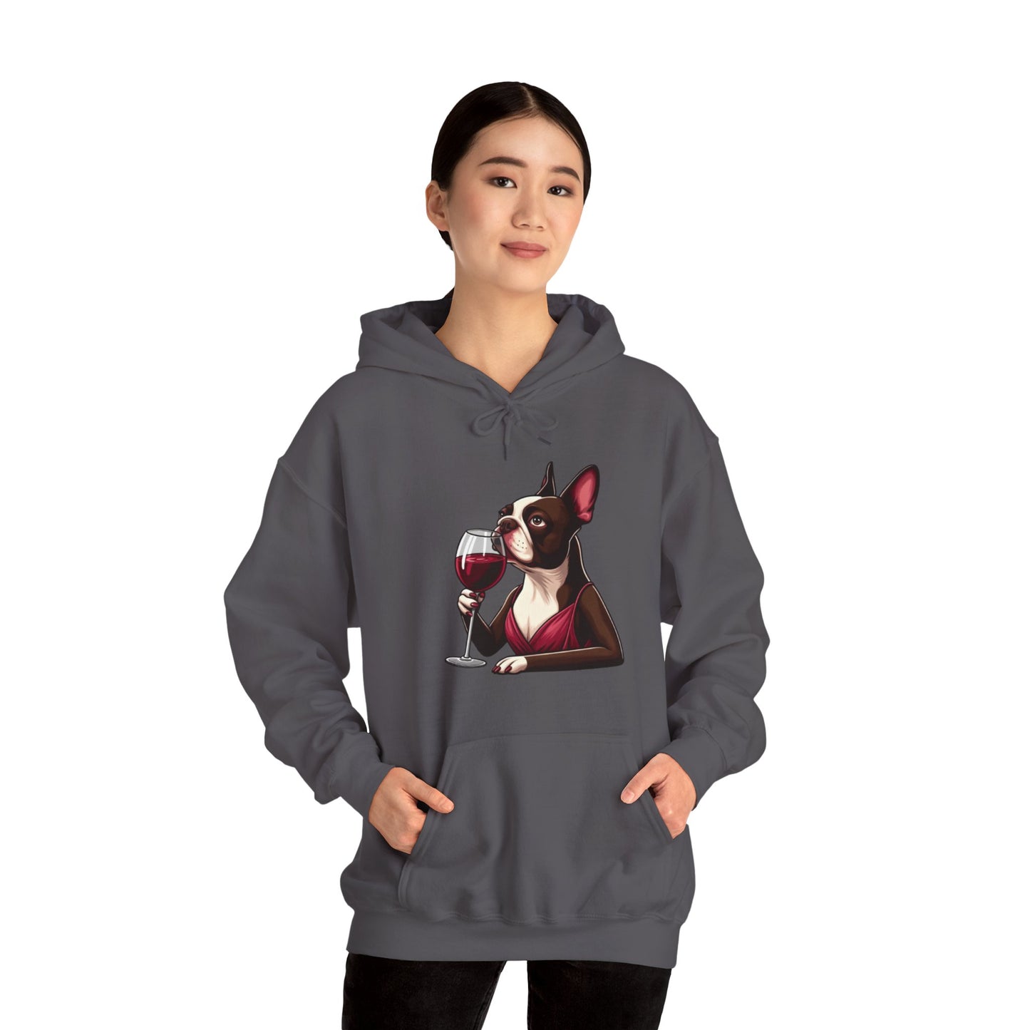 Sophisticated Boston Terrier & Her Wine Hooded Sweatshirt