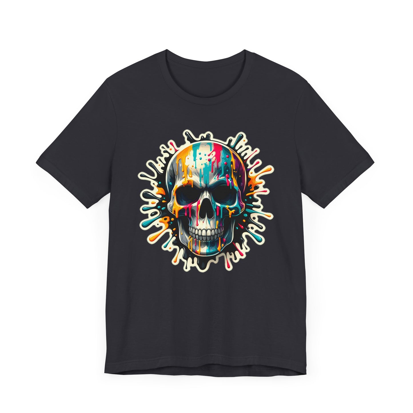Colorful Skull Paint Splatter Short Sleeve Shirt
