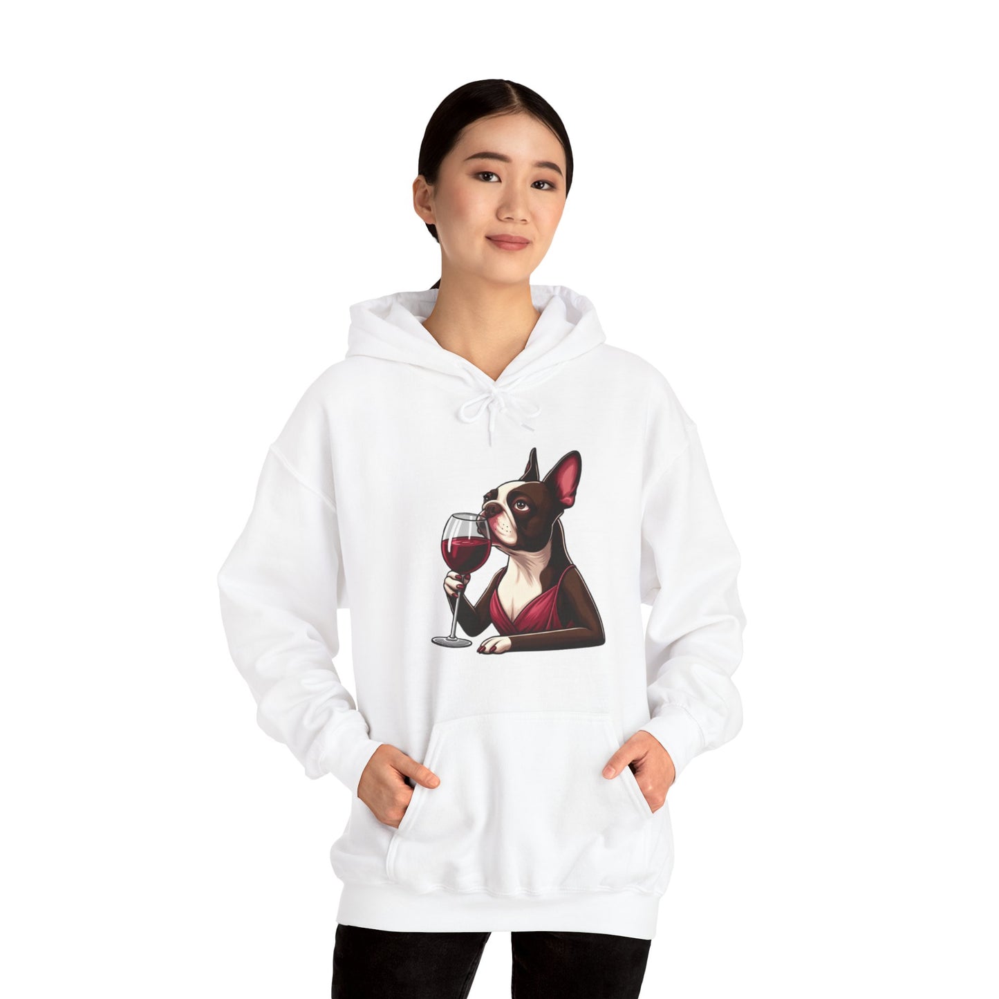 Sophisticated Boston Terrier & Her Wine Hooded Sweatshirt