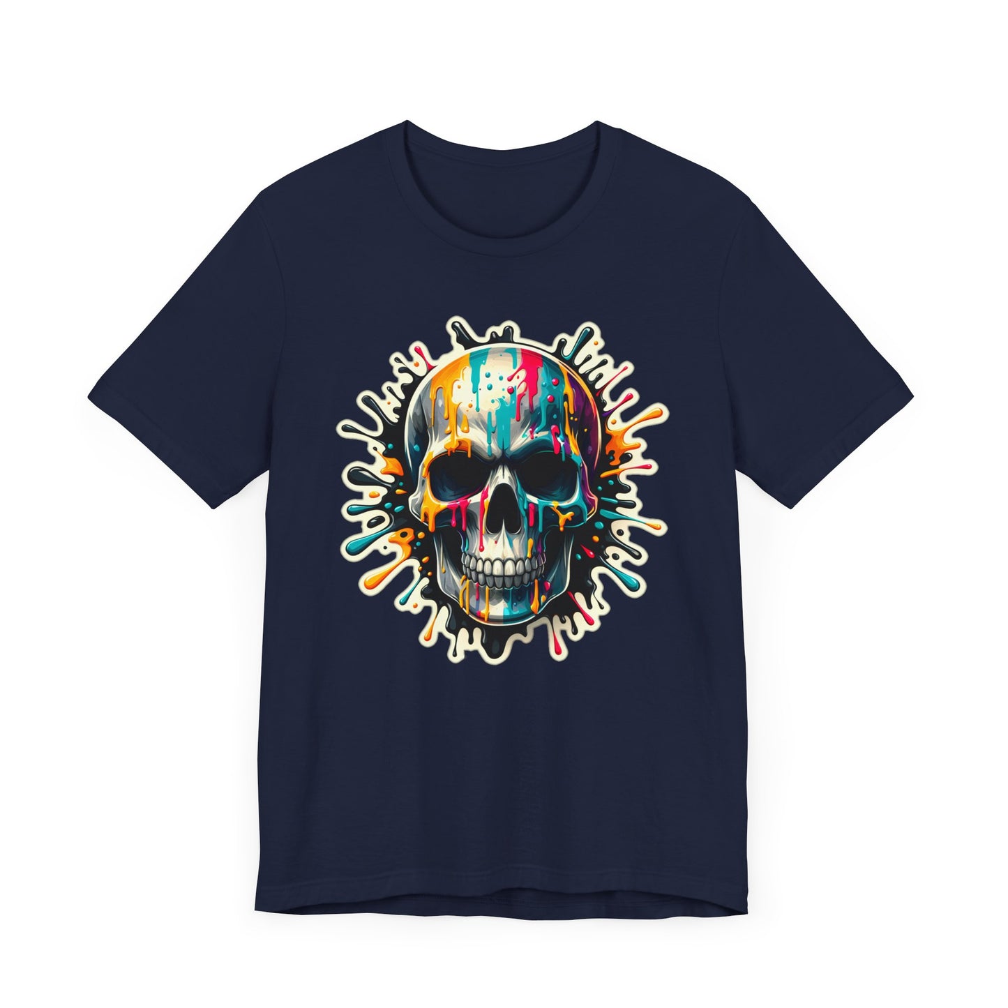 Colorful Skull Paint Splatter Short Sleeve Shirt