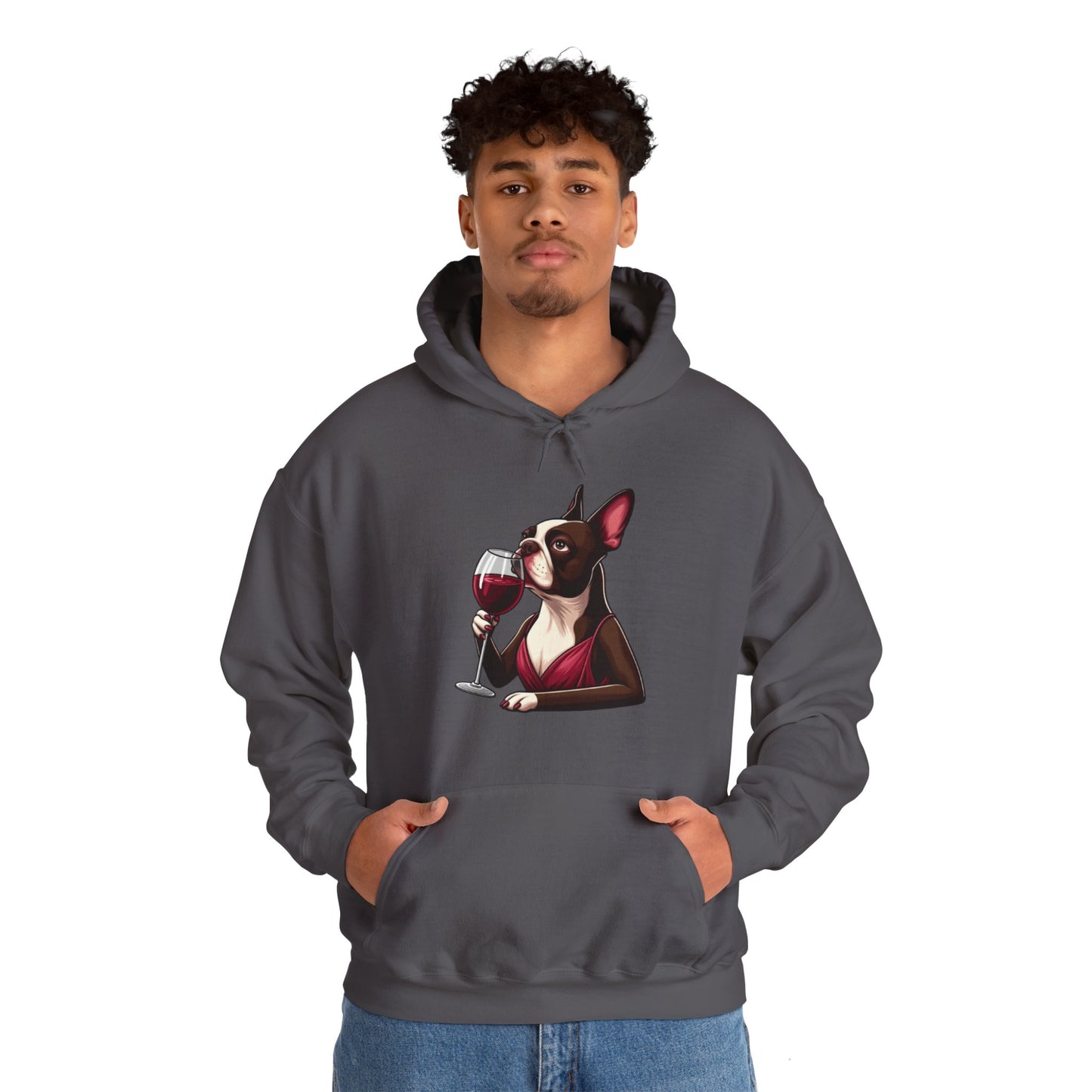 Sophisticated Boston Terrier & Her Wine Hooded Sweatshirt