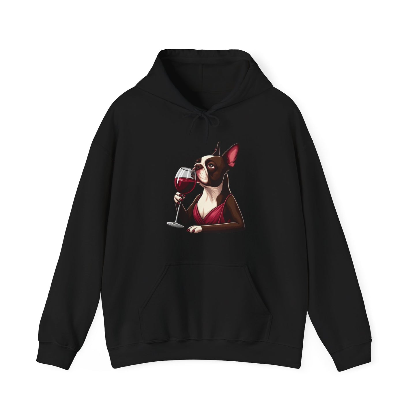 Sophisticated Boston Terrier & Her Wine Hooded Sweatshirt
