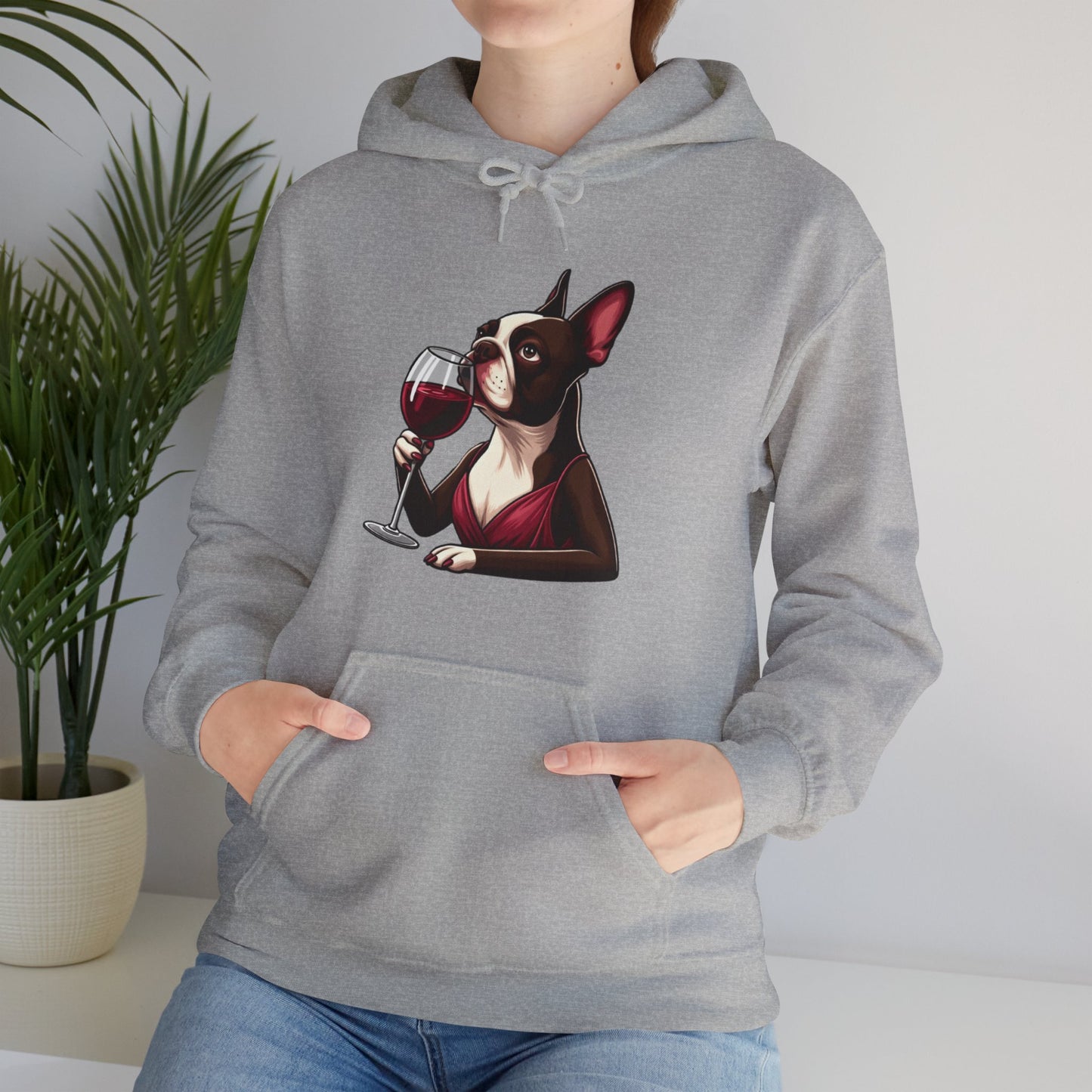 Sophisticated Boston Terrier & Her Wine Hooded Sweatshirt