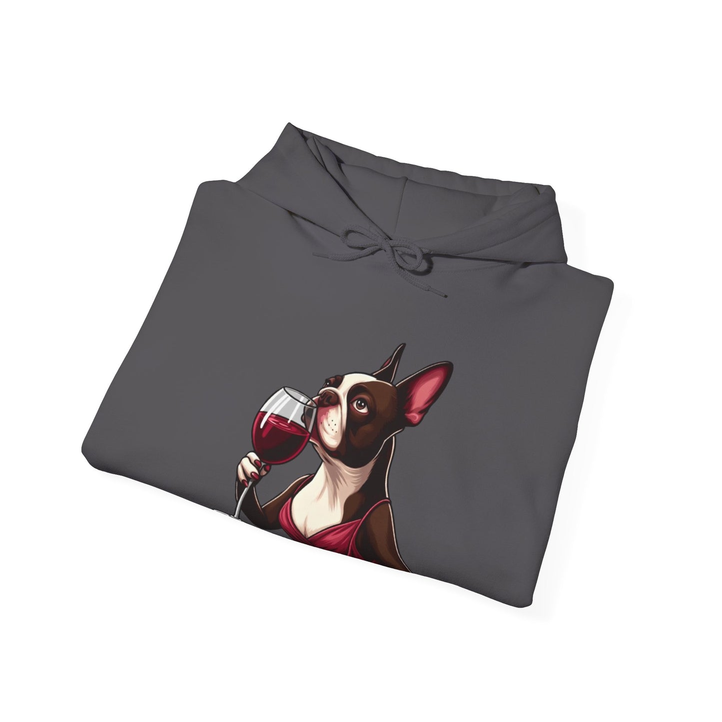 Sophisticated Boston Terrier & Her Wine Hooded Sweatshirt