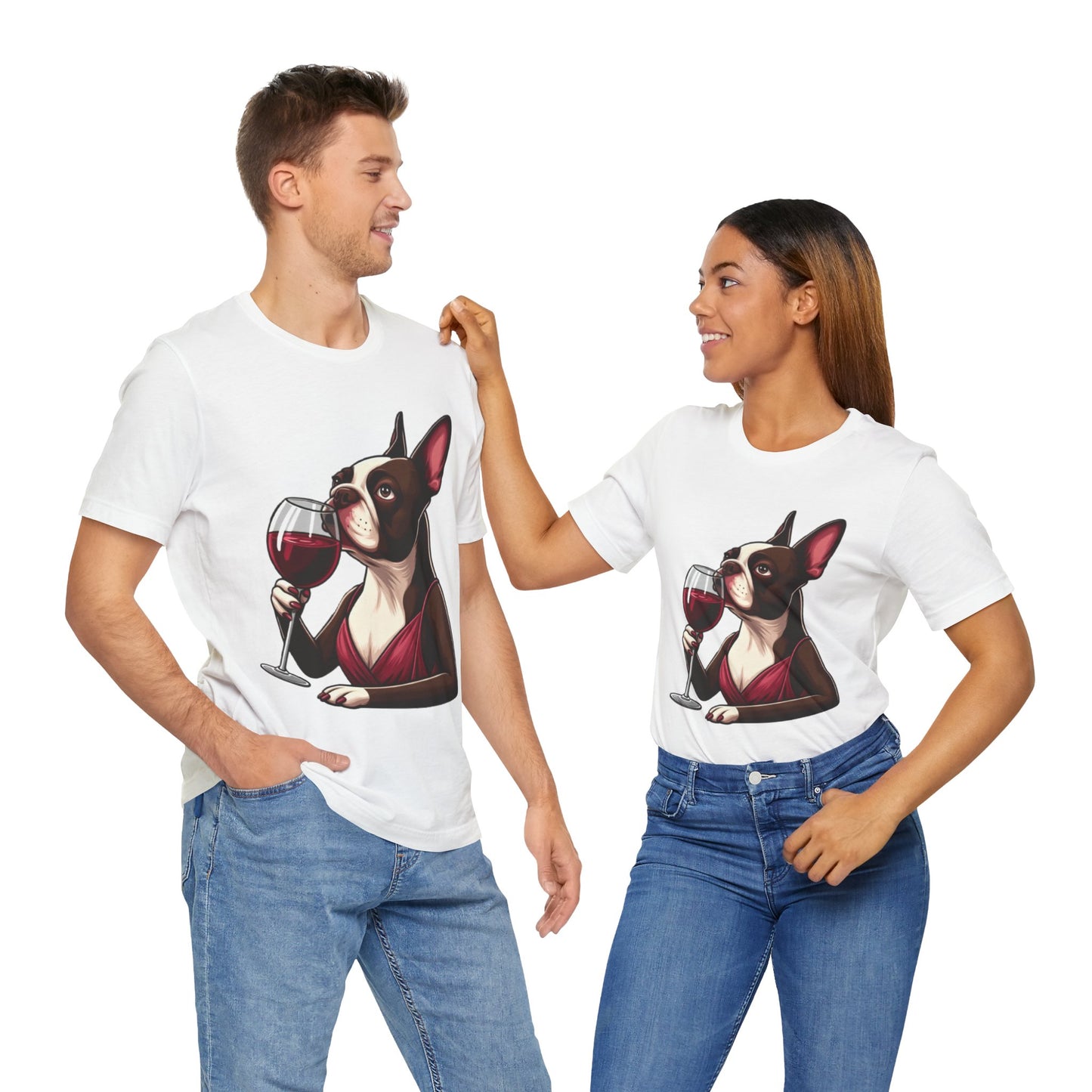 Sophisticated Boston Terrier & Her Wine Short Sleeve Shirt
