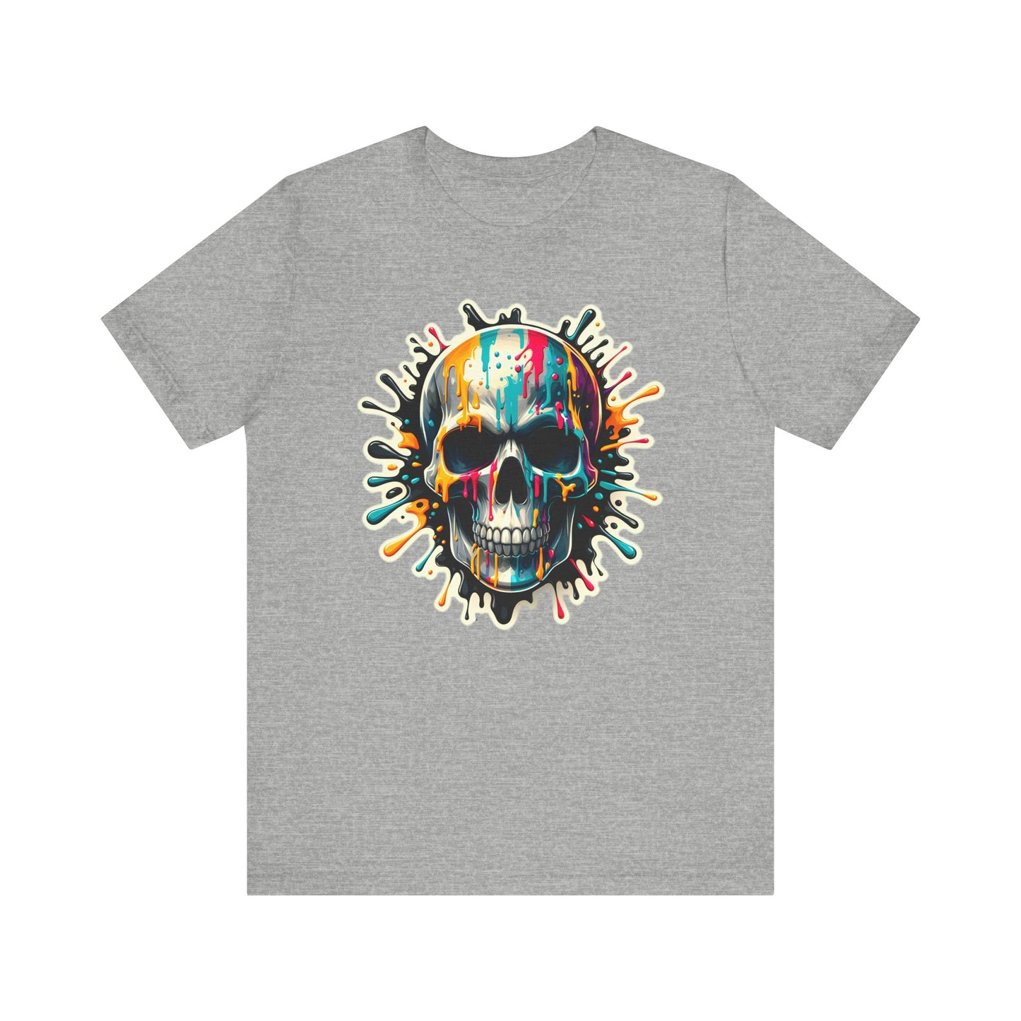 Colorful Skull Paint Splatter Short Sleeve Shirt