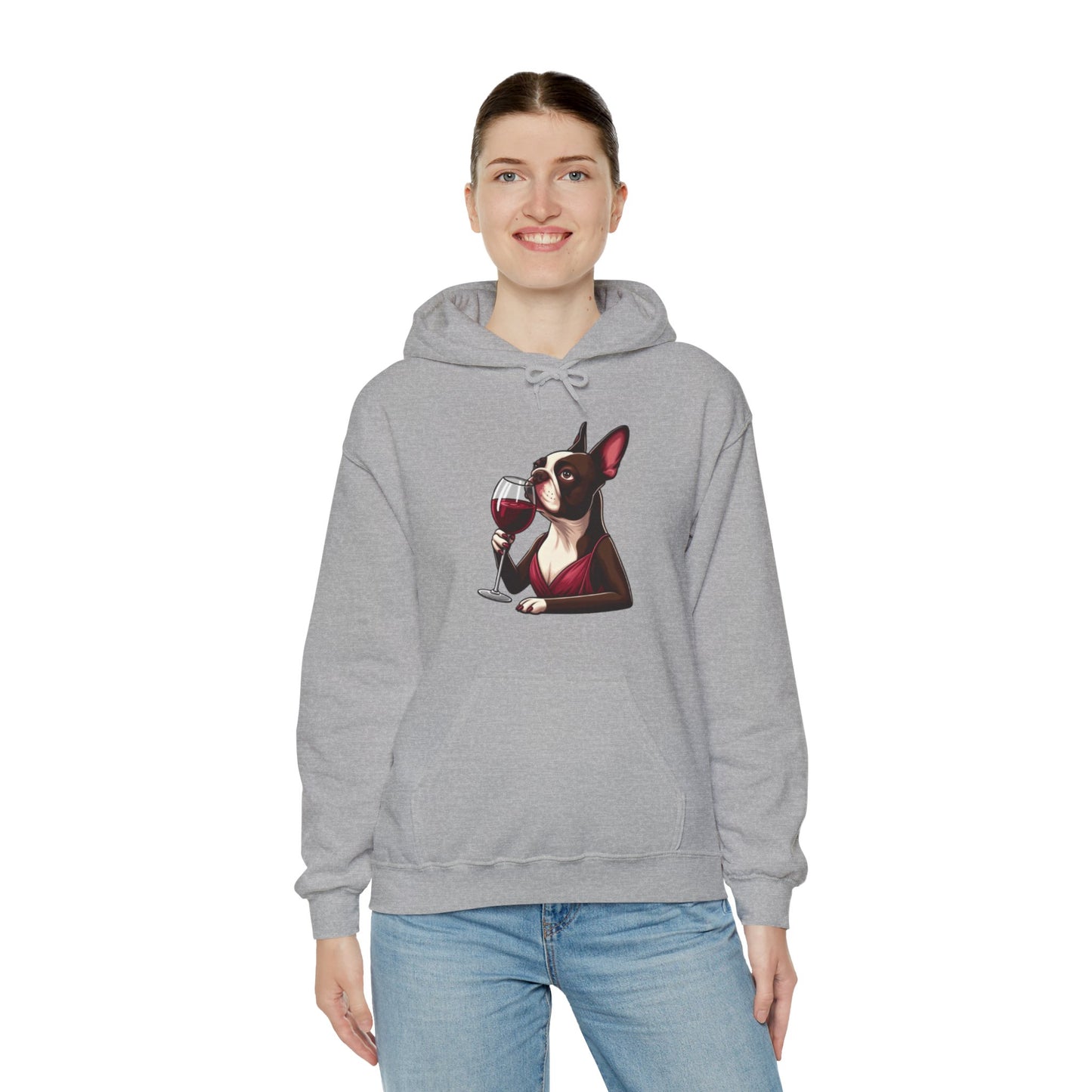 Sophisticated Boston Terrier & Her Wine Hooded Sweatshirt