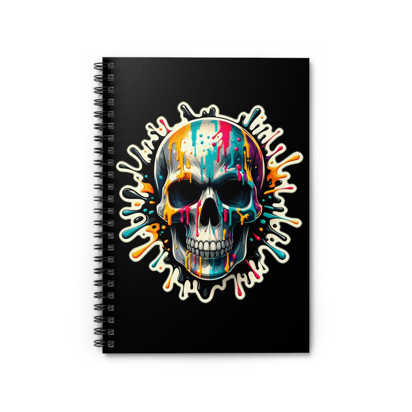 Colorful Skull Paint Splatter Spiral Notebook - Ruled Line