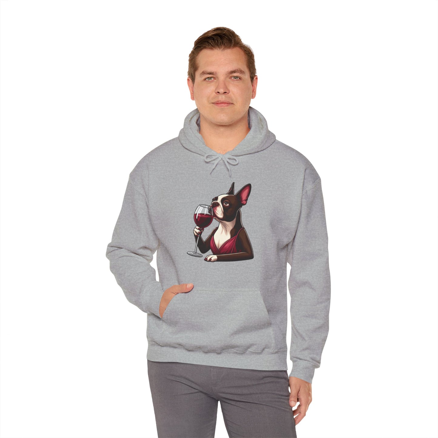 Sophisticated Boston Terrier & Her Wine Hooded Sweatshirt