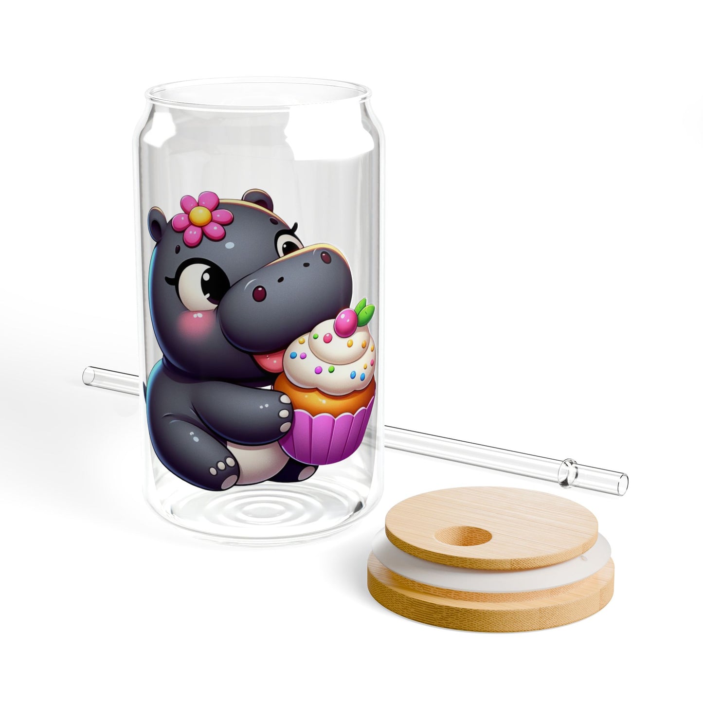 Hungry Hungry Cute Cupcake Hippo Sipper Glass 16oz