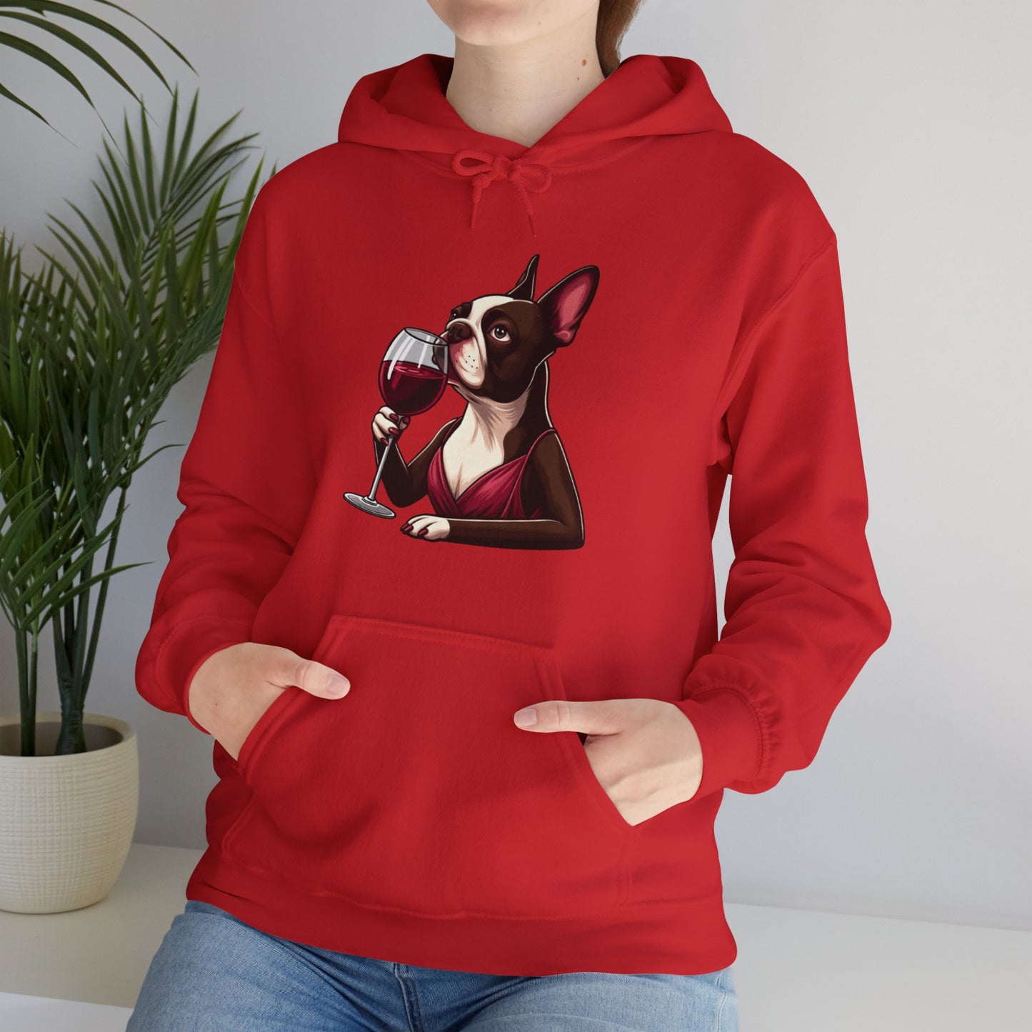 Sophisticated Boston Terrier & Her Wine Hooded Sweatshirt