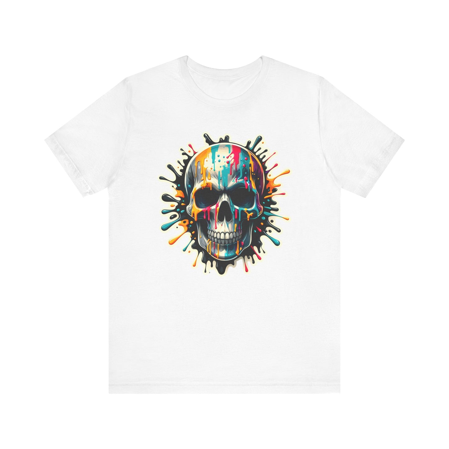 Colorful Skull Paint Splatter Short Sleeve Shirt