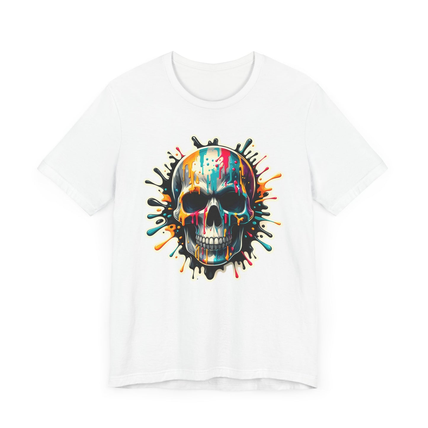 Colorful Skull Paint Splatter Short Sleeve Shirt