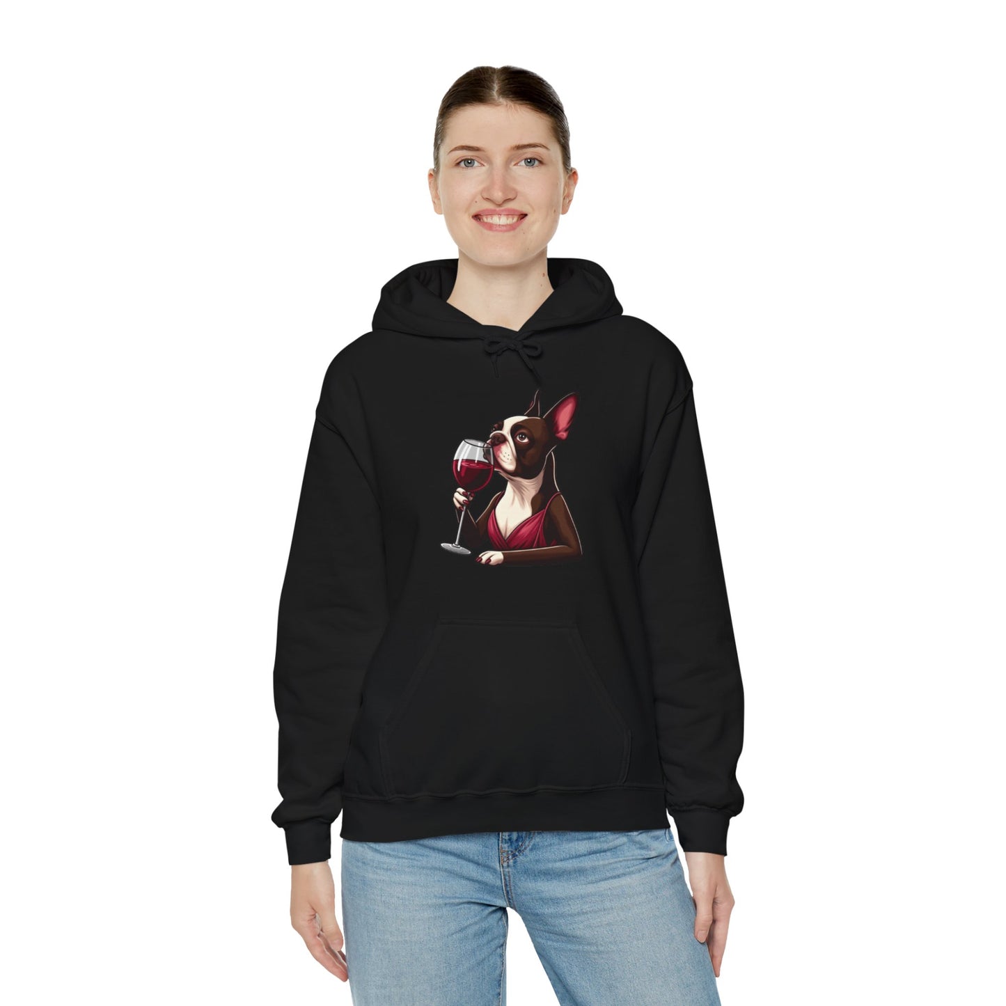 Sophisticated Boston Terrier & Her Wine Hooded Sweatshirt