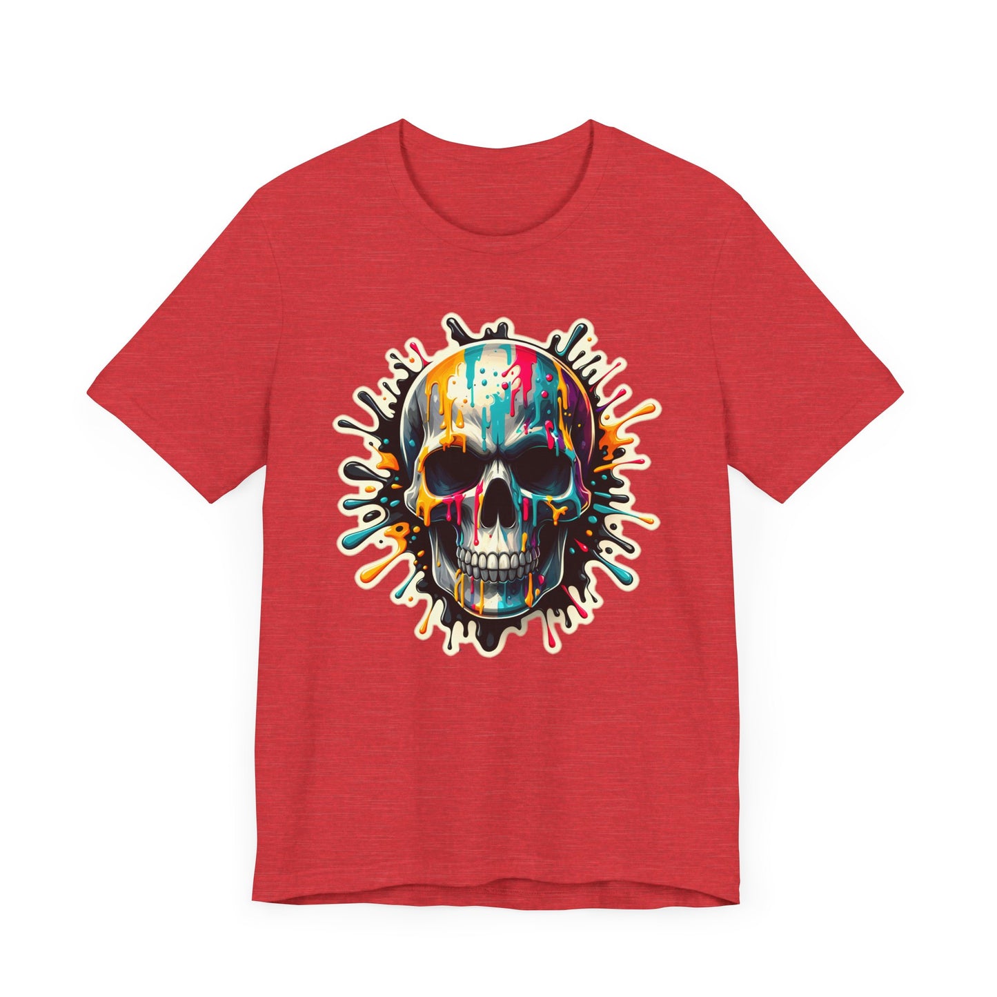 Colorful Skull Paint Splatter Short Sleeve Shirt